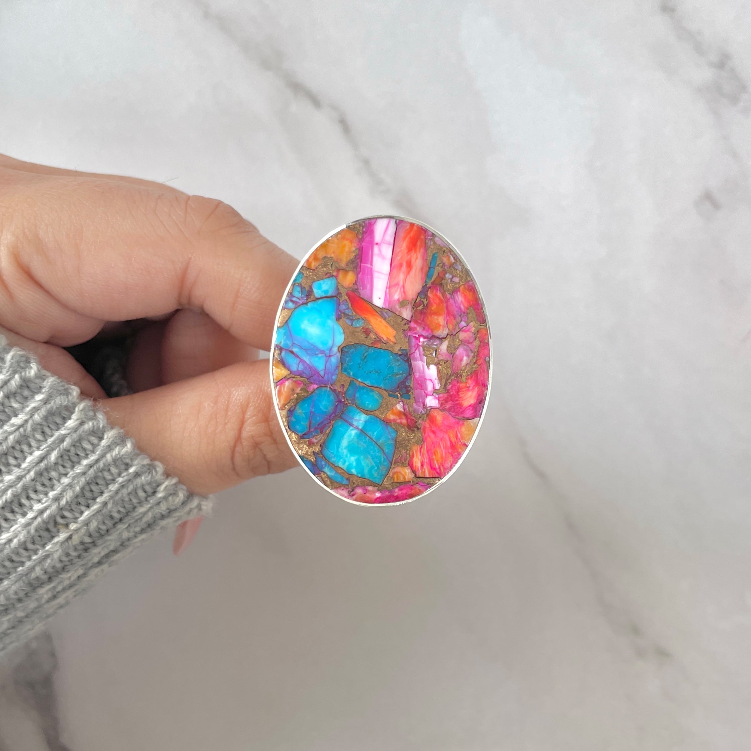 Spiny Oyster Turquoise Ring-(TRO-R-95.)