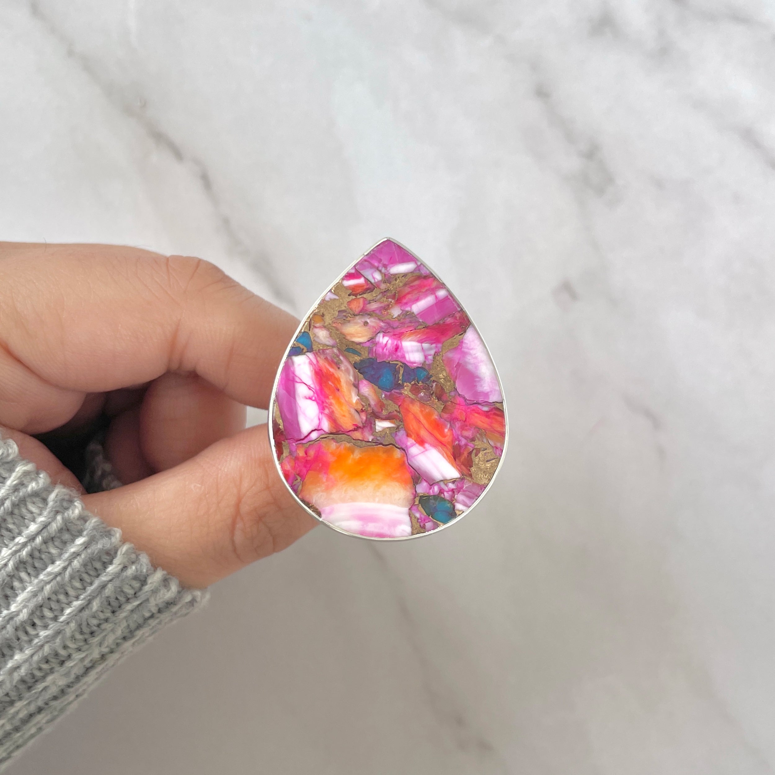 Spiny Oyster Turquoise Ring-(TRO-R-96.)