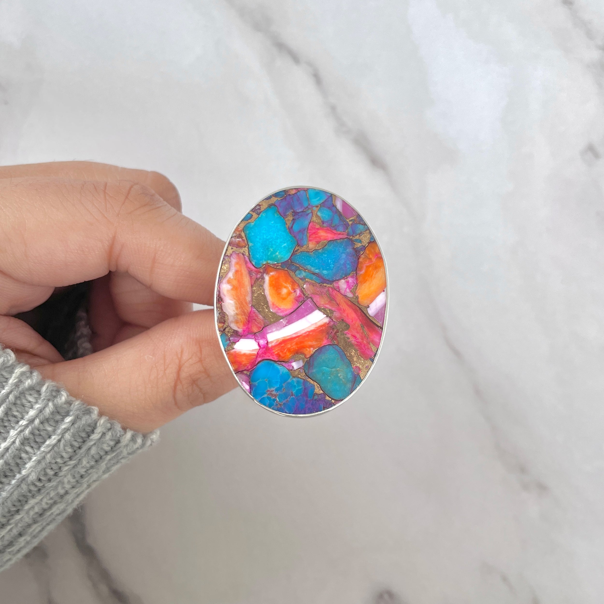 Spiny Oyster Turquoise Ring-(TRO-R-98.)