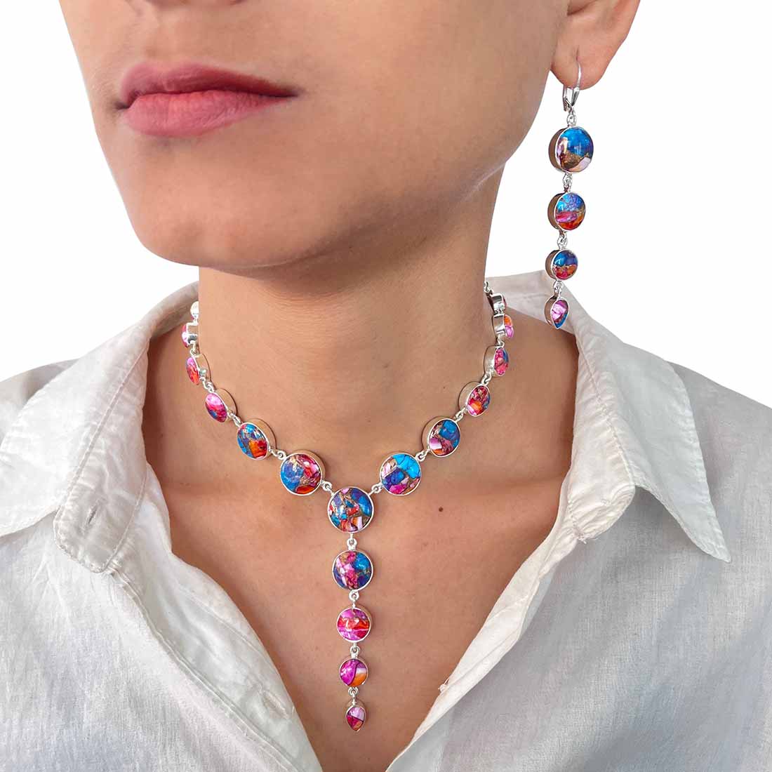 Spiny Oyster Turquoise Jewelry Set-(TRO-ST-1.)