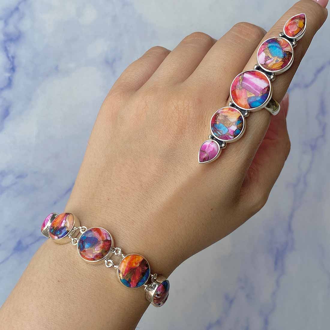 Spiny Oyster Turquoise Jewelry Set-(TRO-ST-1.)