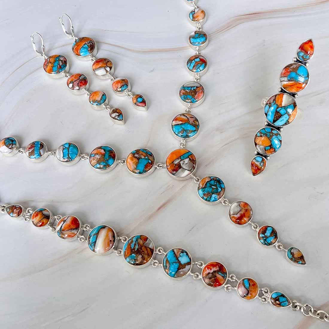 Spiny Oyster Turquoise Jewelry Set-(TRO-ST-2.)