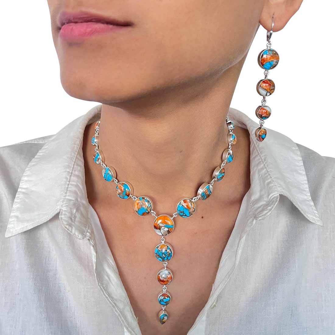 Spiny Oyster Turquoise Jewelry Set-(TRO-ST-2.)