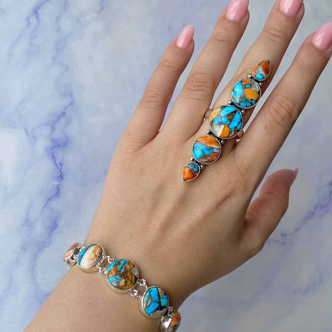 Spiny Oyster Turquoise Jewelry Set-(TRO-ST-2.)