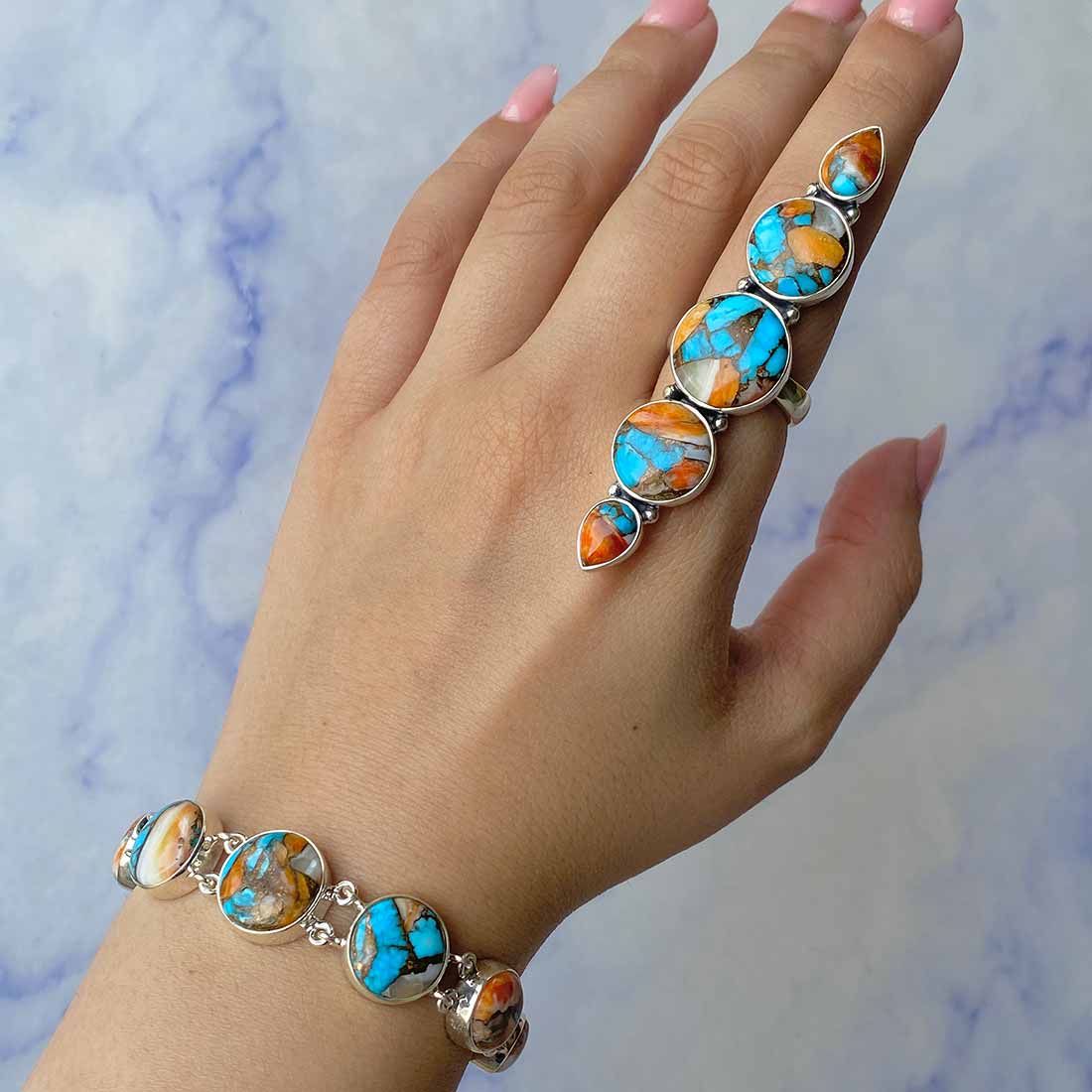 Spiny Oyster Turquoise Jewelry Set-(TRO-ST-2.)