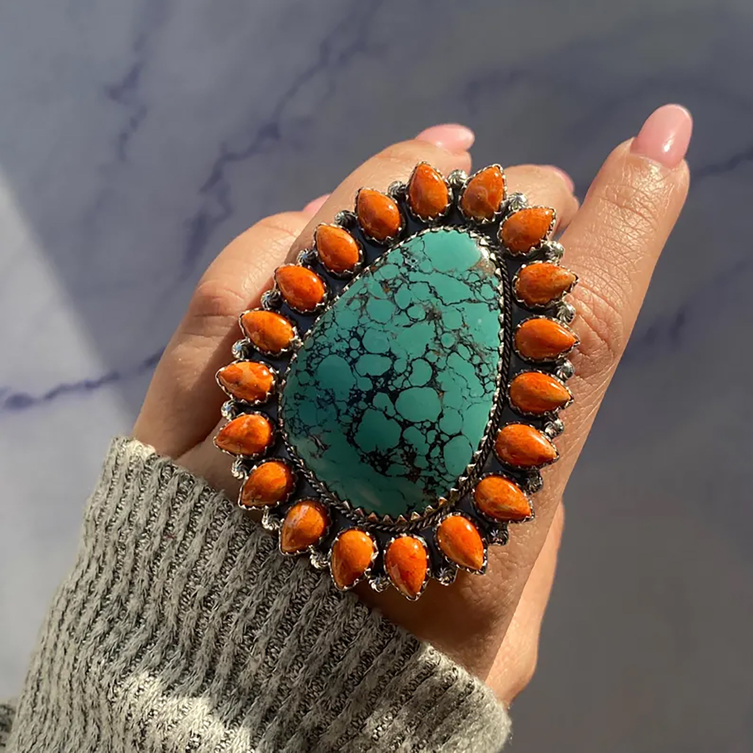 Turquoise Flower Ring-(TRQ-FLR-26.)