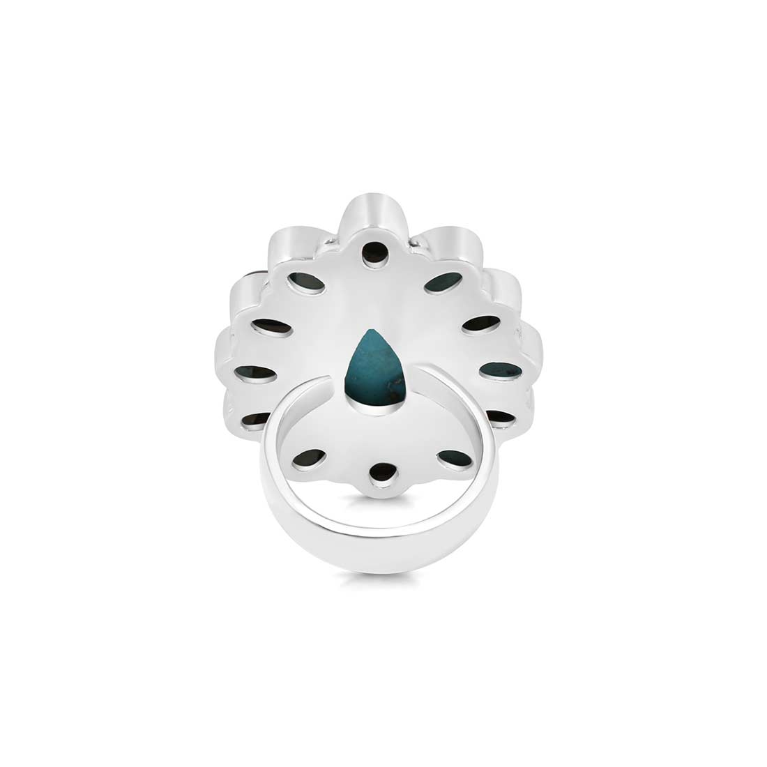 Turquoise And Black Onyx Adjustable Ring-(TRQ-FLR-5.)