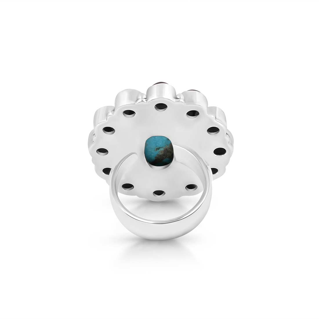 Turquoise And Black Onyx Adjustable Ring-(TRQ-FLR-6.)