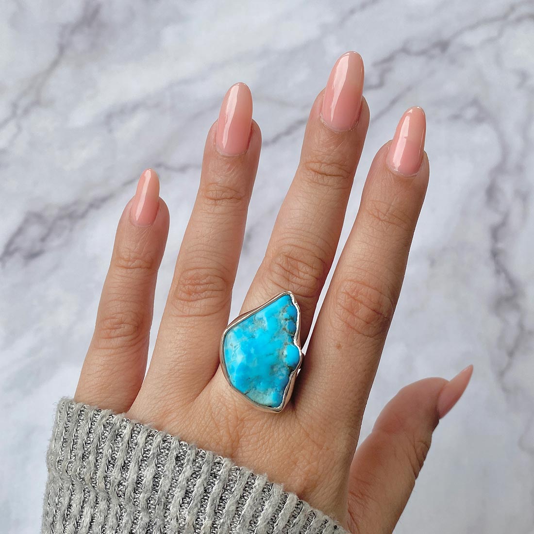 Turquoise (Rough) Adjustable Ring-(TRQ-R-102)