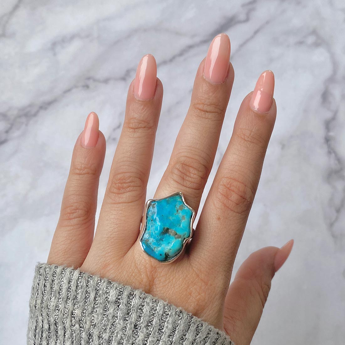 Turquoise (Rough) Adjustable Ring-(TRQ-R-103)