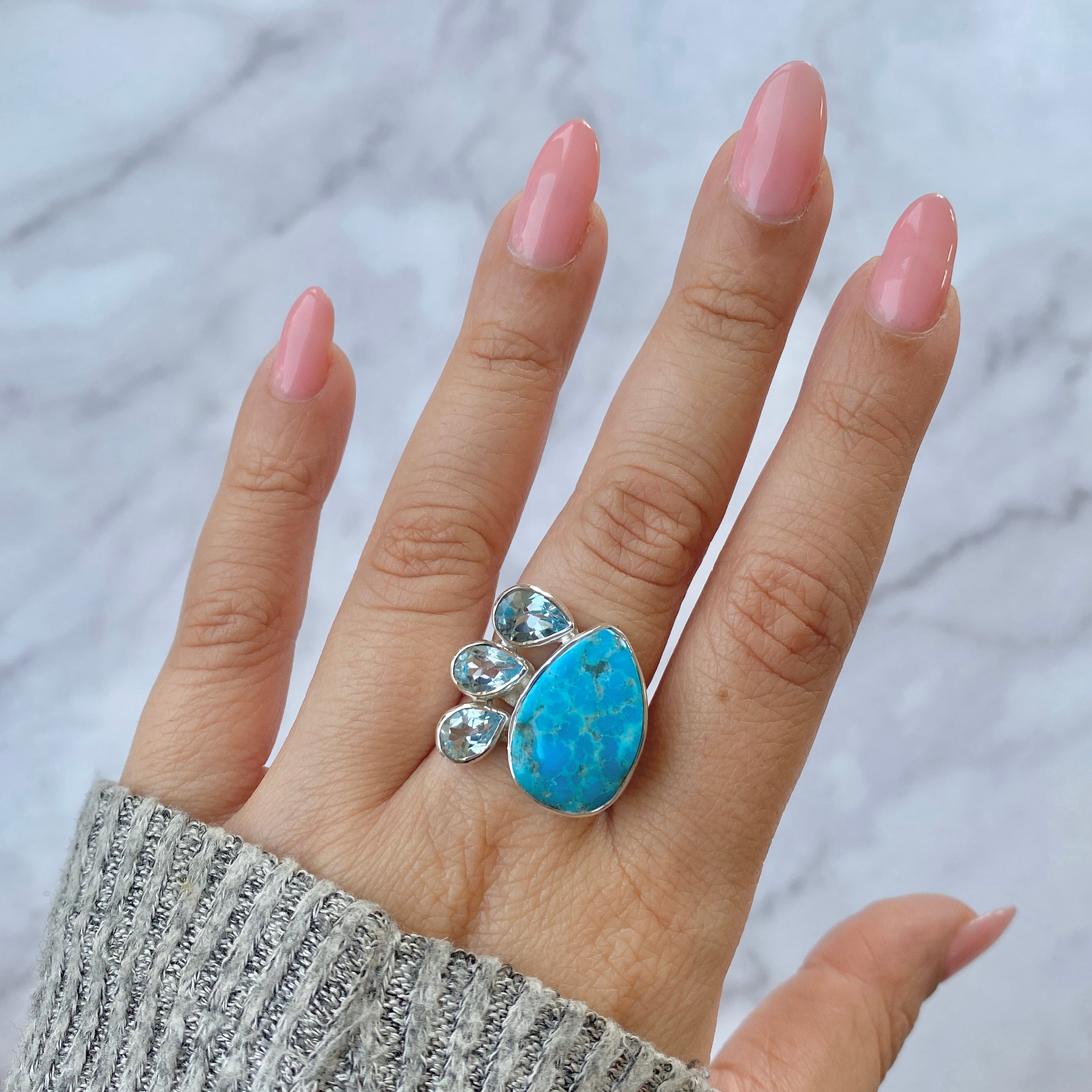 Turquoise (Rough) Adjustable Ring-(TRQ-R-12.)