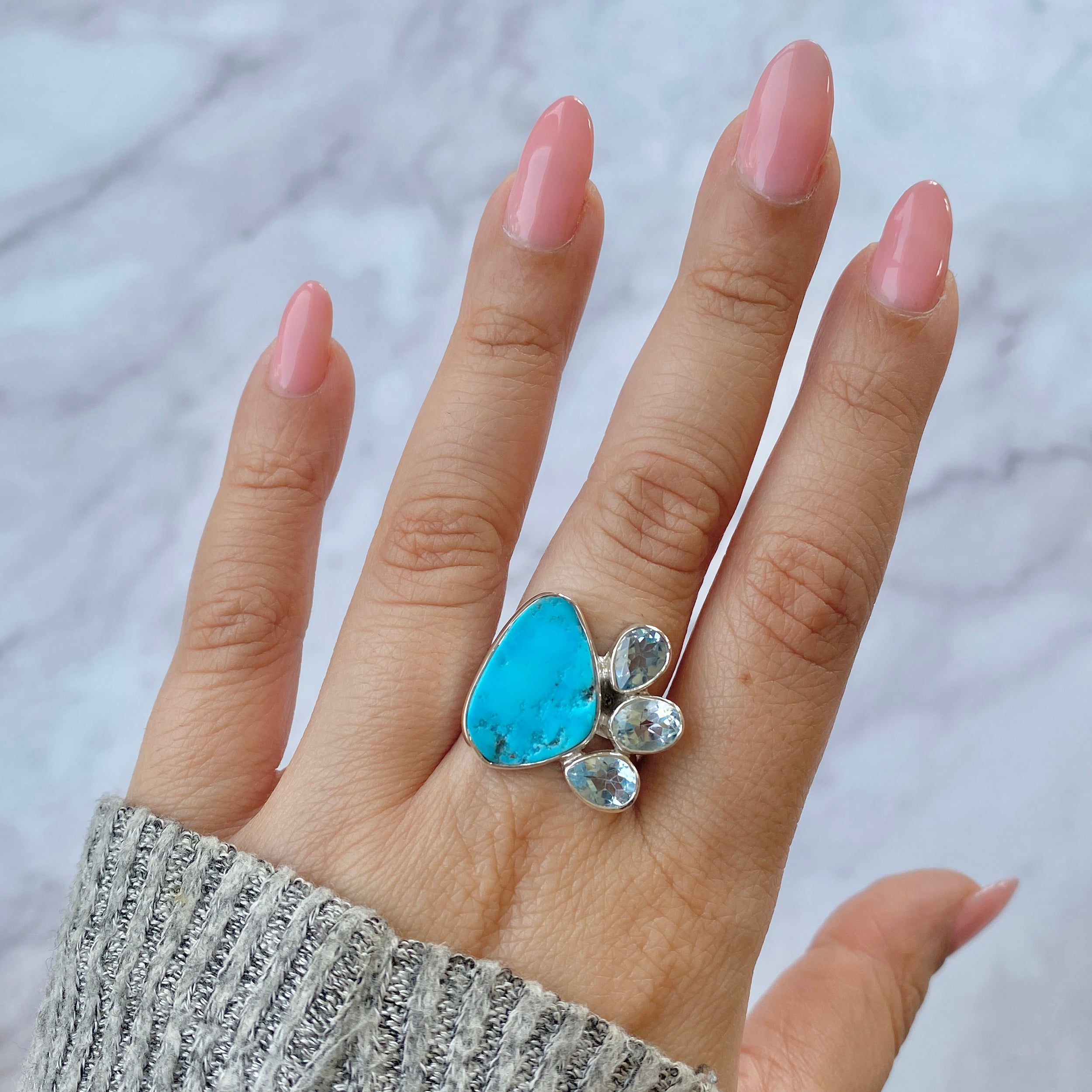 Turquoise (Rough) Adjustable Ring-(TRQ-R-14.)