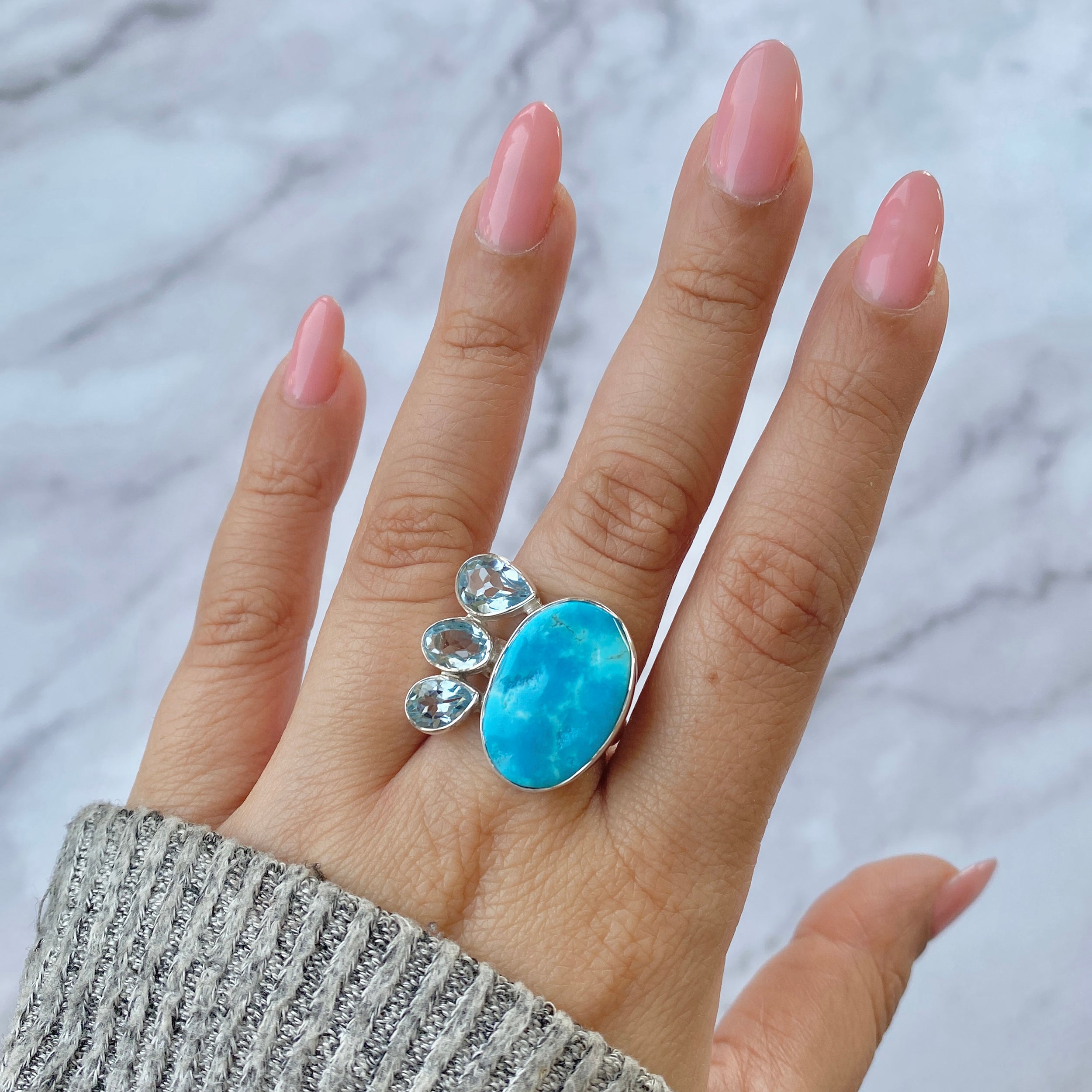 Turquoise (Rough) Adjustable Ring-(TRQ-R-19.)