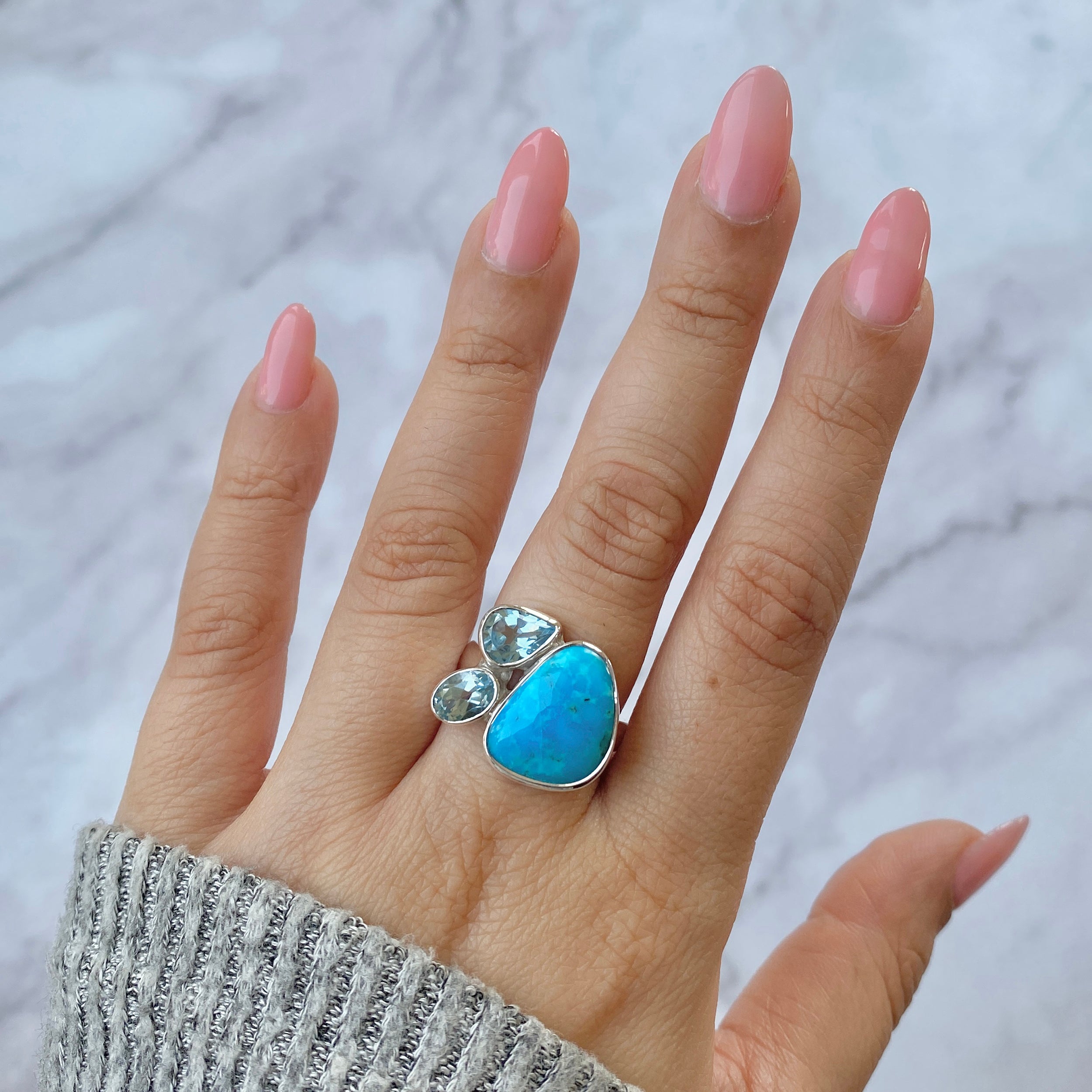 Turquoise (Rough) Adjustable Ring-(TRQ-R-21.)