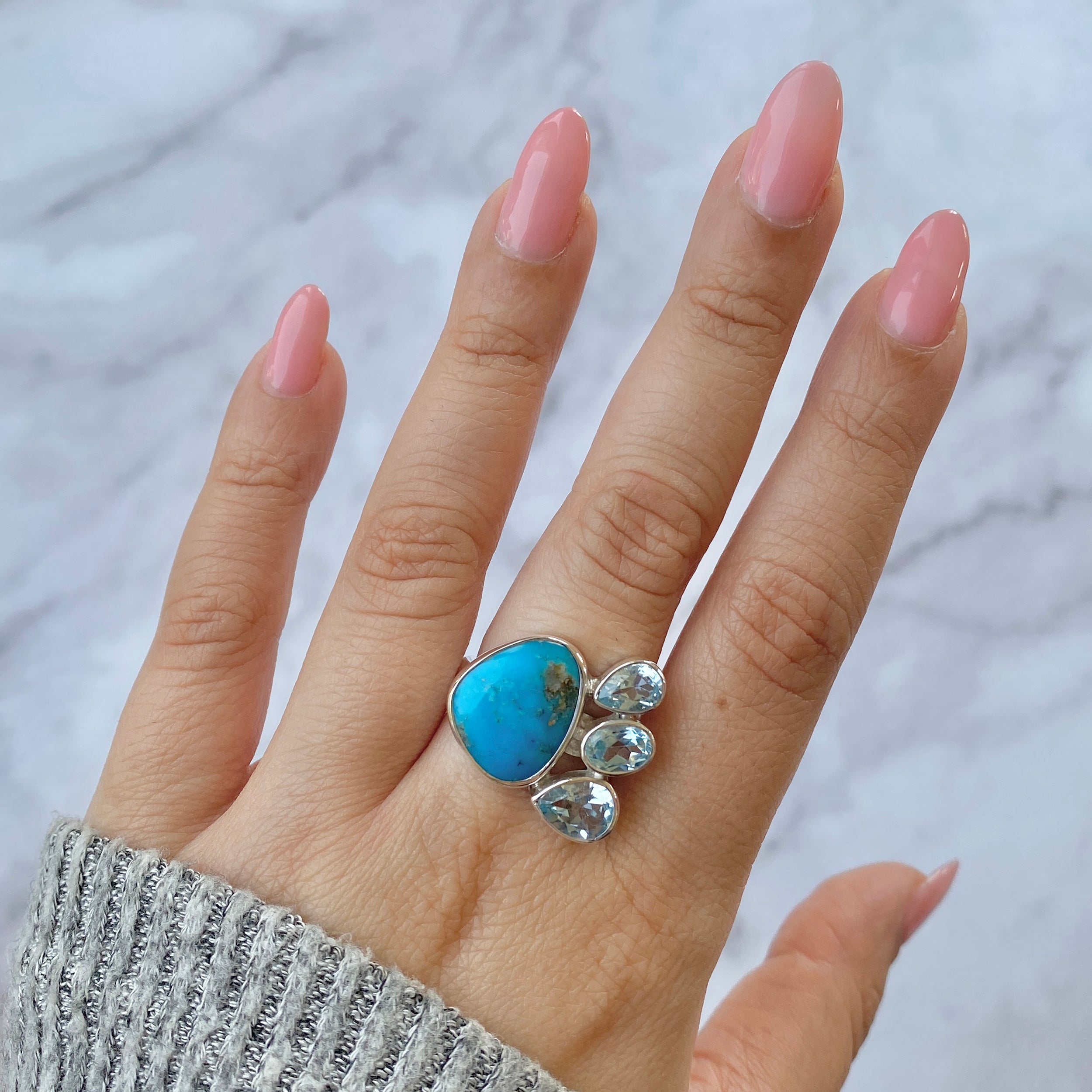 Turquoise (Rough) Adjustable Ring-(TRQ-R-25.)