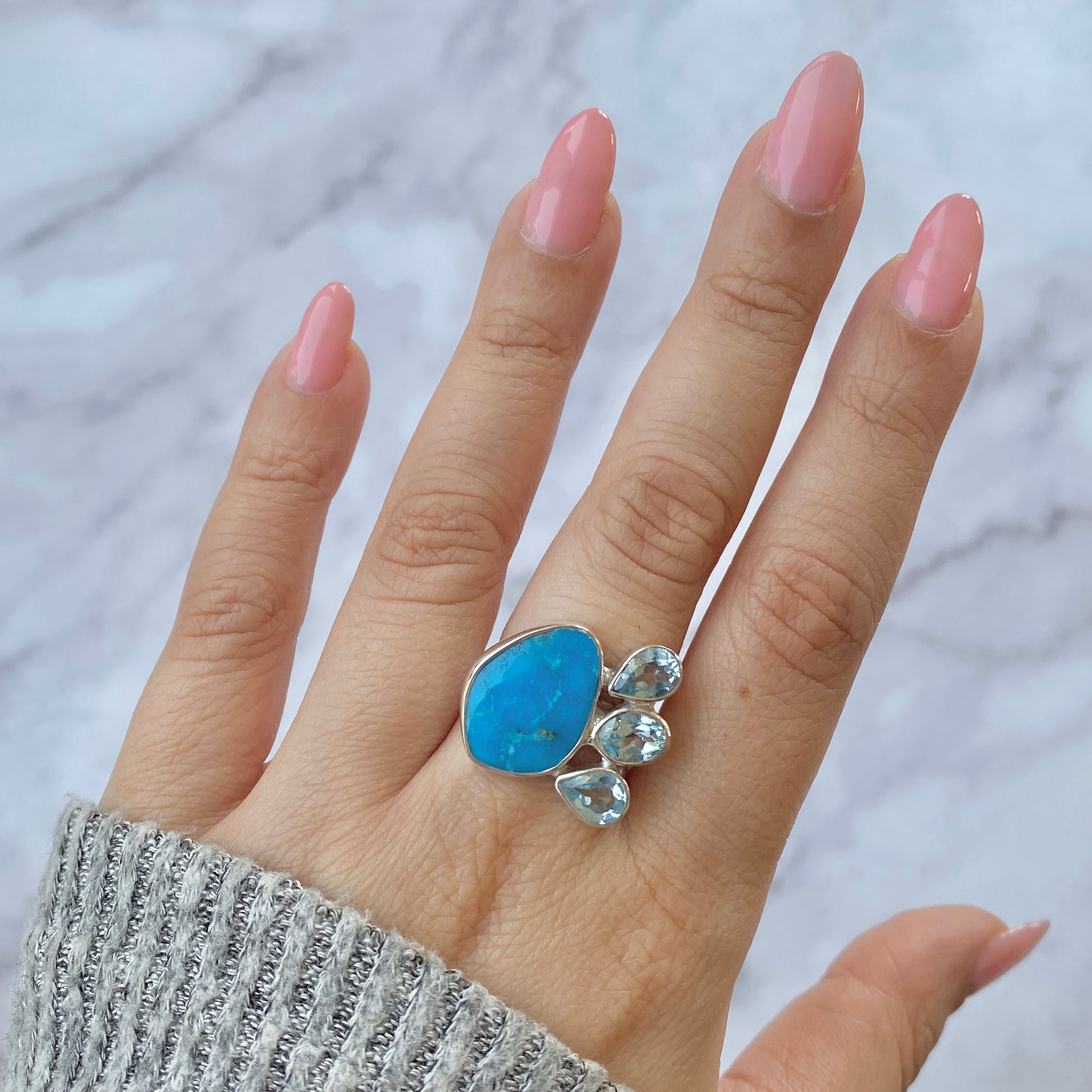 Turquoise (Rough) Adjustable Ring-(TRQ-R-26.)