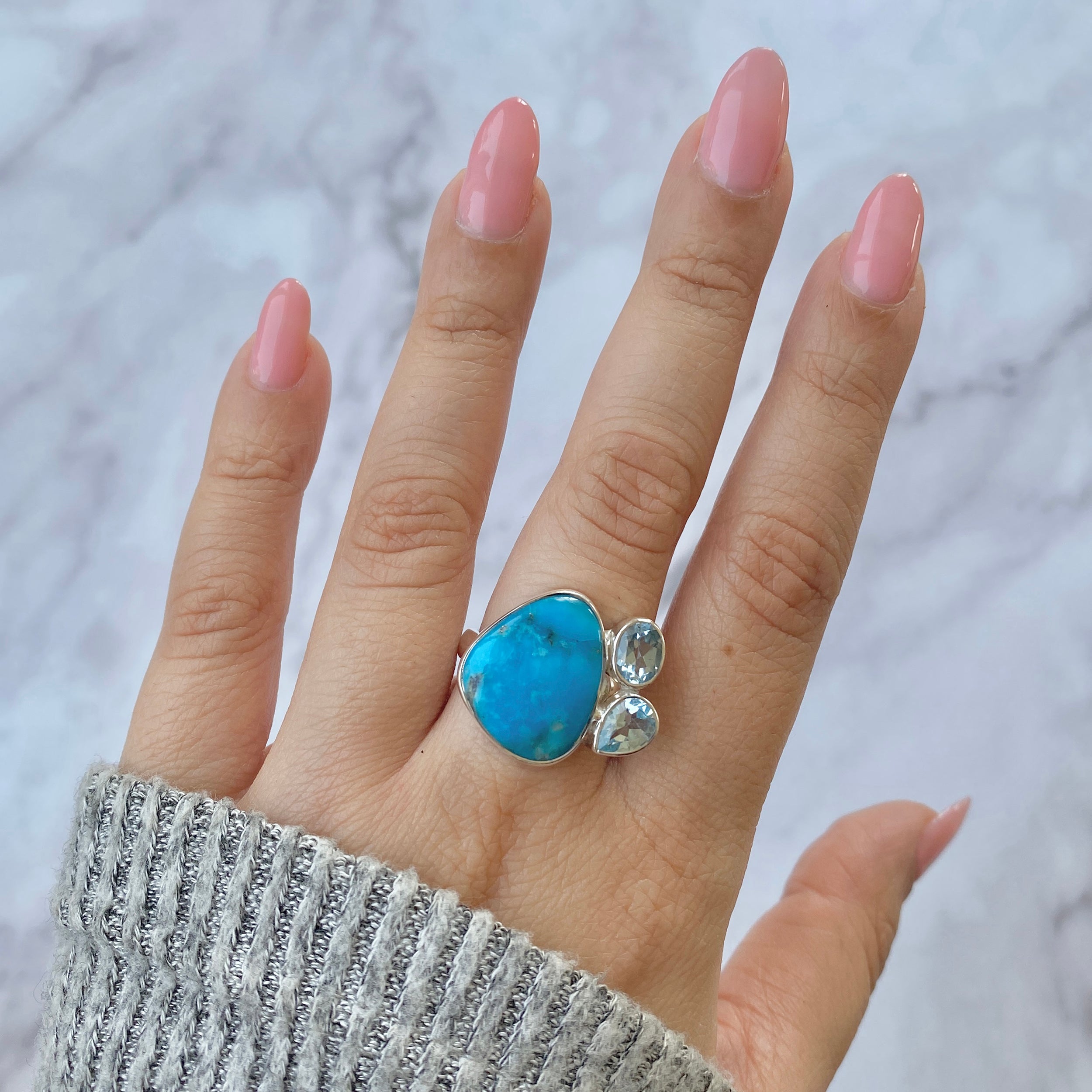 Turquoise (Rough) Adjustable Ring-(TRQ-R-40.)