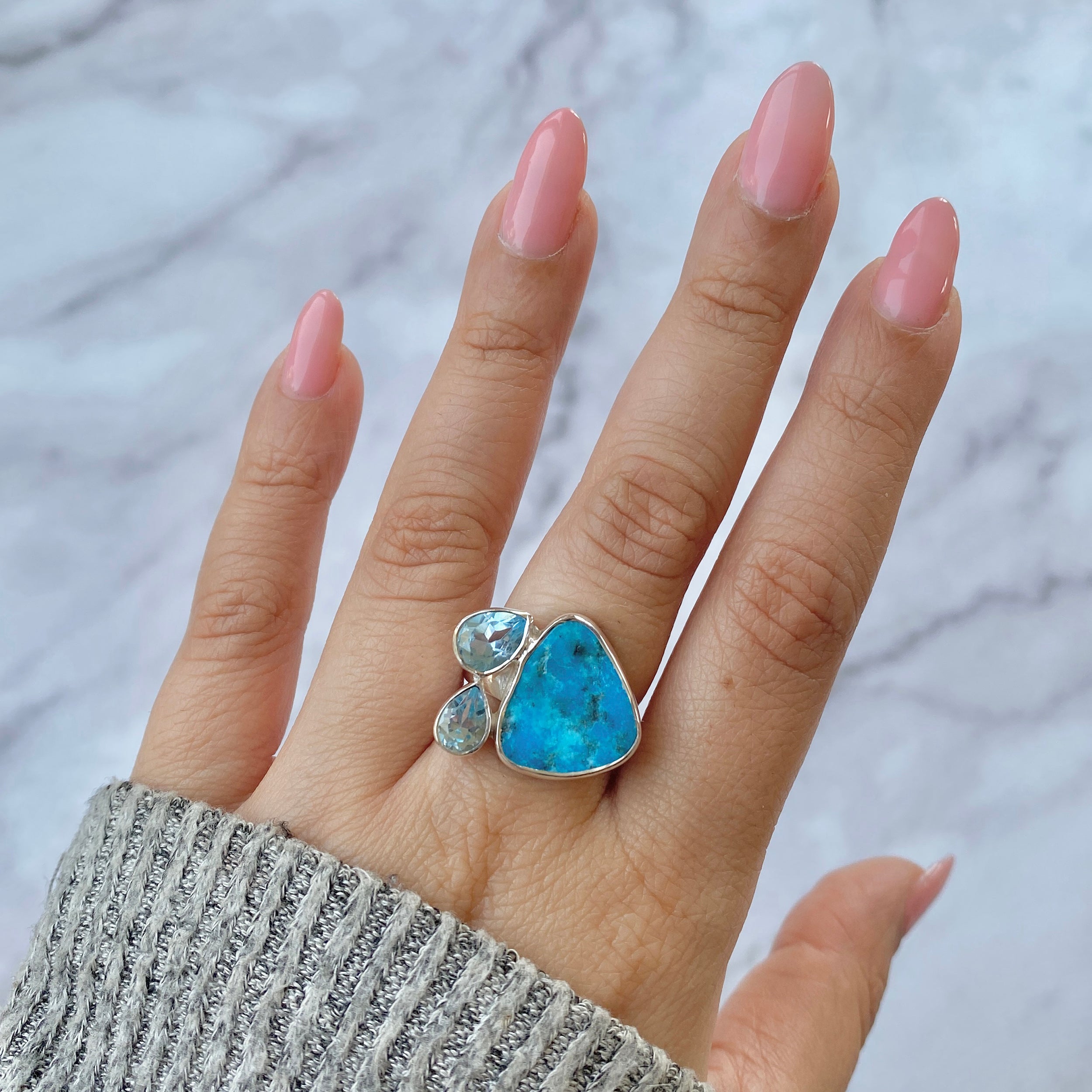 Turquoise (Rough) Adjustable Ring-(TRQ-R-5.)