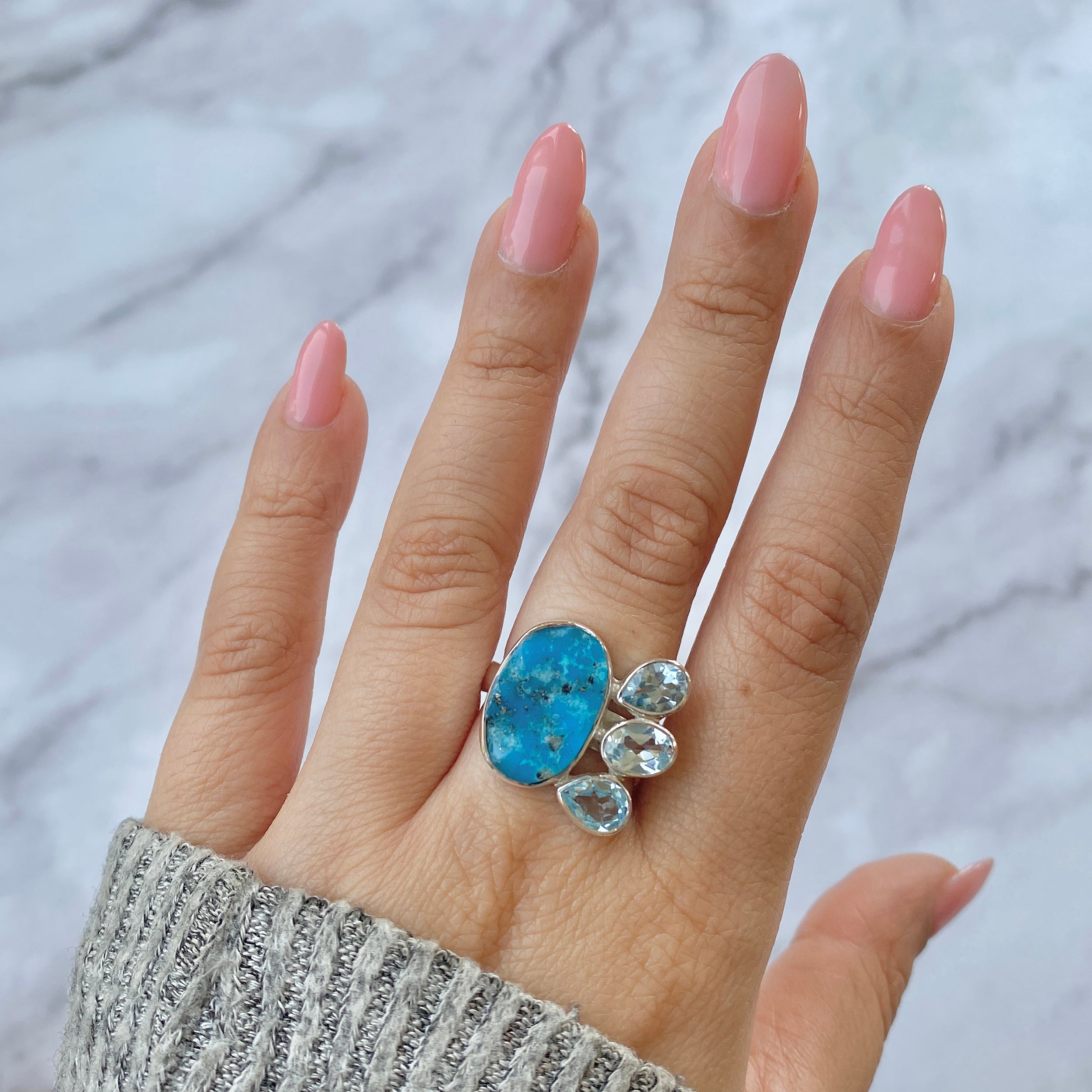 Turquoise (Rough) Adjustable Ring-(TRQ-R-6.)