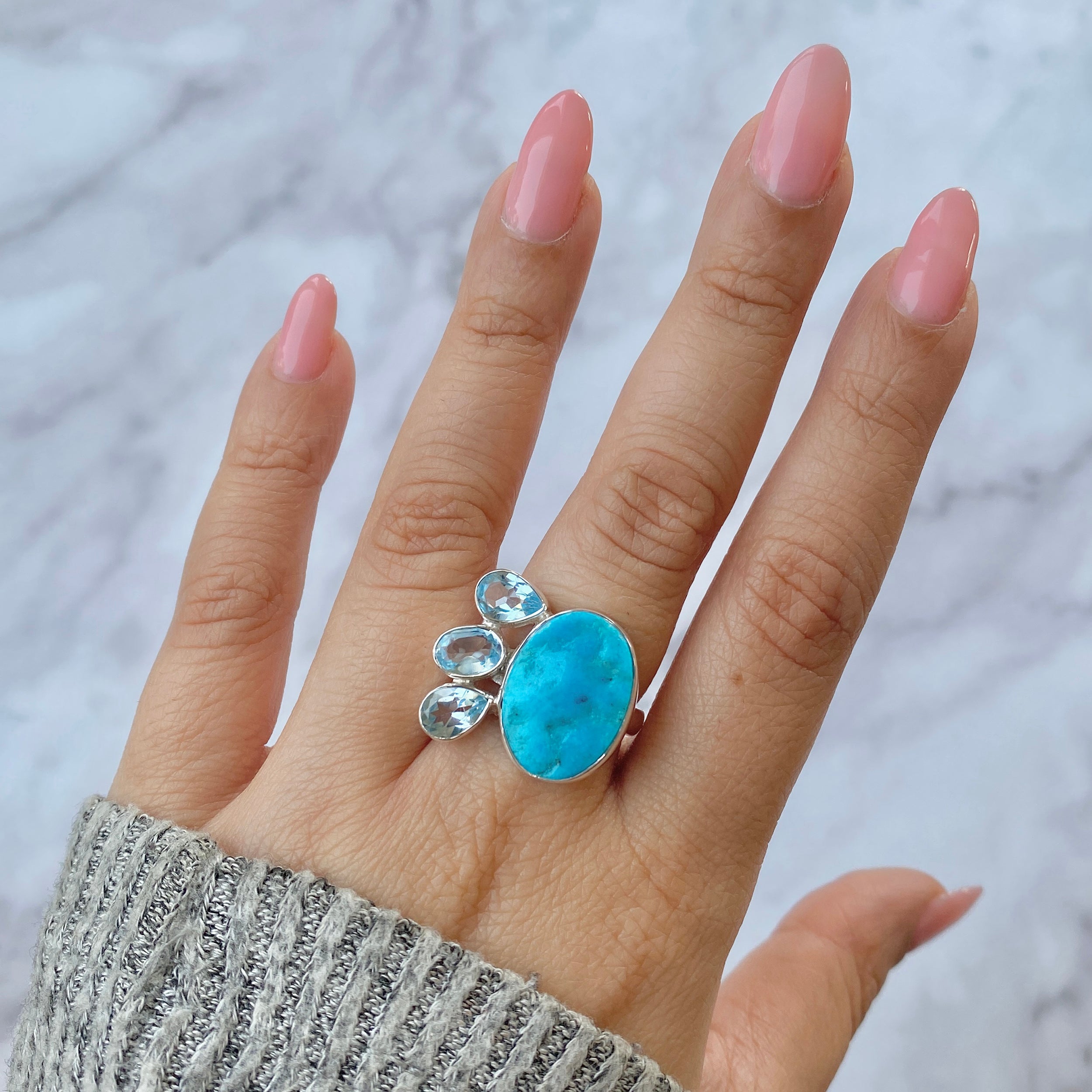 Turquoise (Rough) Adjustable Ring-(TRQ-R-7.)