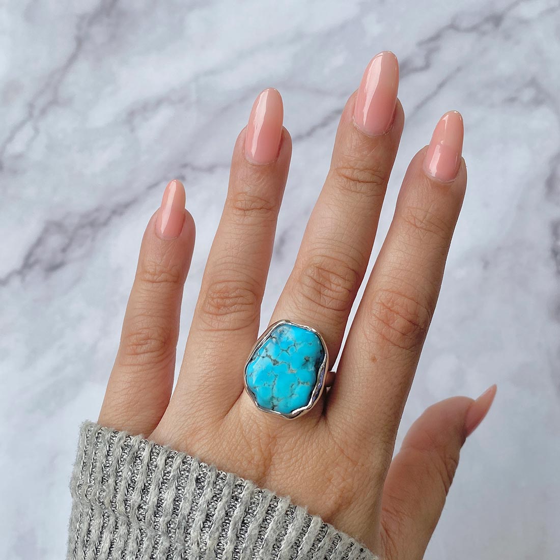 Turquoise (Rough) Adjustable Ring-(TRQ-R-79)