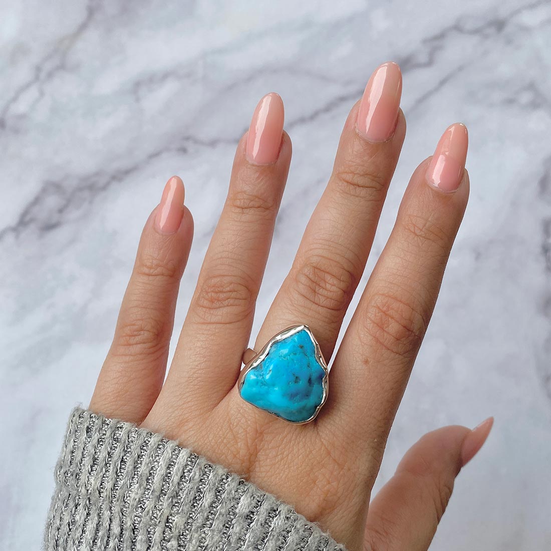 Turquoise (Rough) Adjustable Ring-(TRQ-R-80)