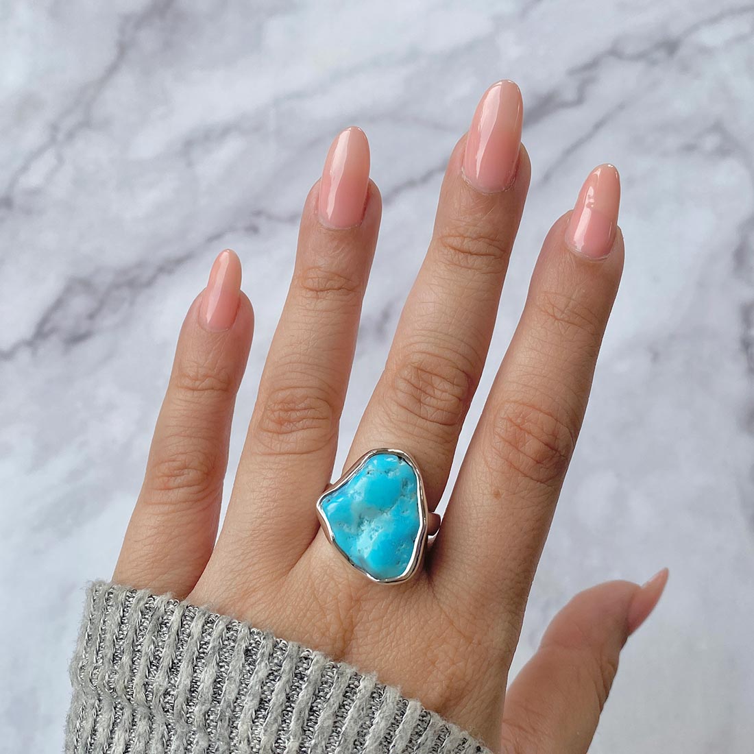 Turquoise (Rough) Adjustable Ring-(TRQ-R-82)