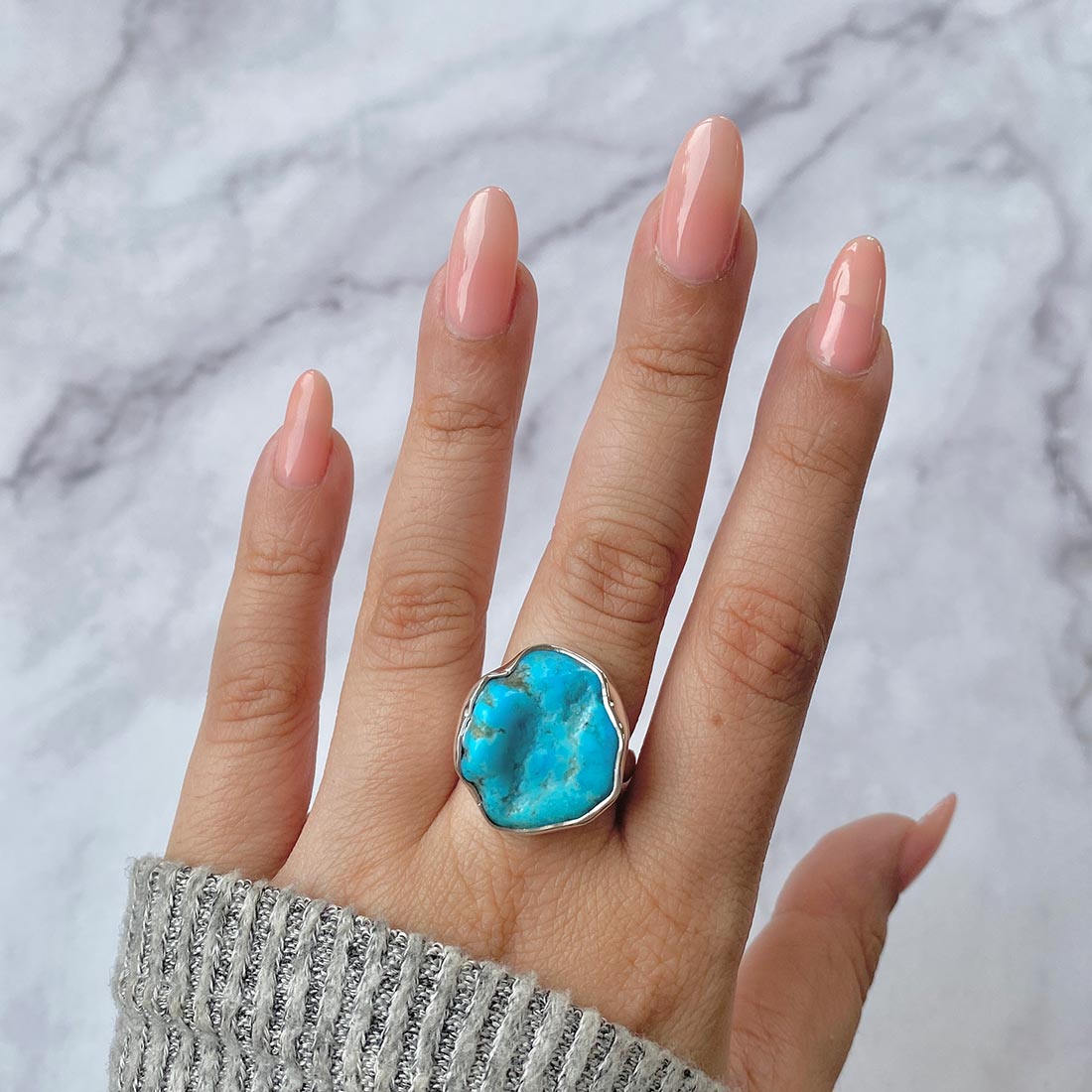 Turquoise (Rough) Adjustable Ring-(TRQ-R-83)