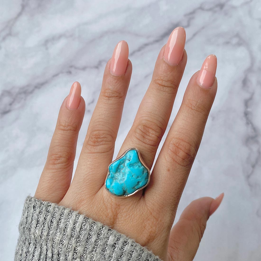 Turquoise (Rough) Adjustable Ring-(TRQ-R-85)