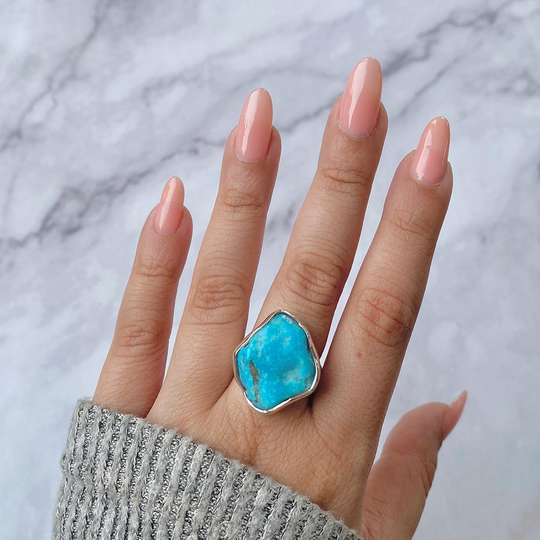 Turquoise (Rough) Adjustable Ring-(TRQ-R-87)