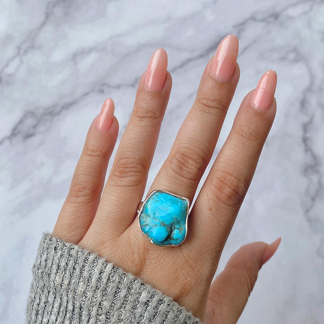 Turquoise (Rough) Adjustable Ring-(TRQ-R-89)