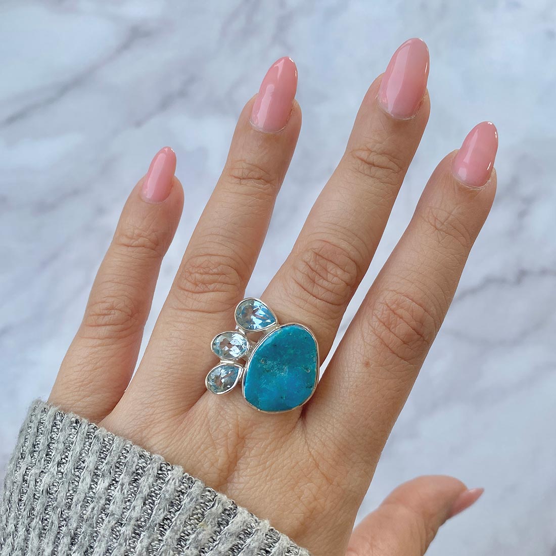 Turquoise (Rough) Adjustable Ring-(TRQ-R-9.)