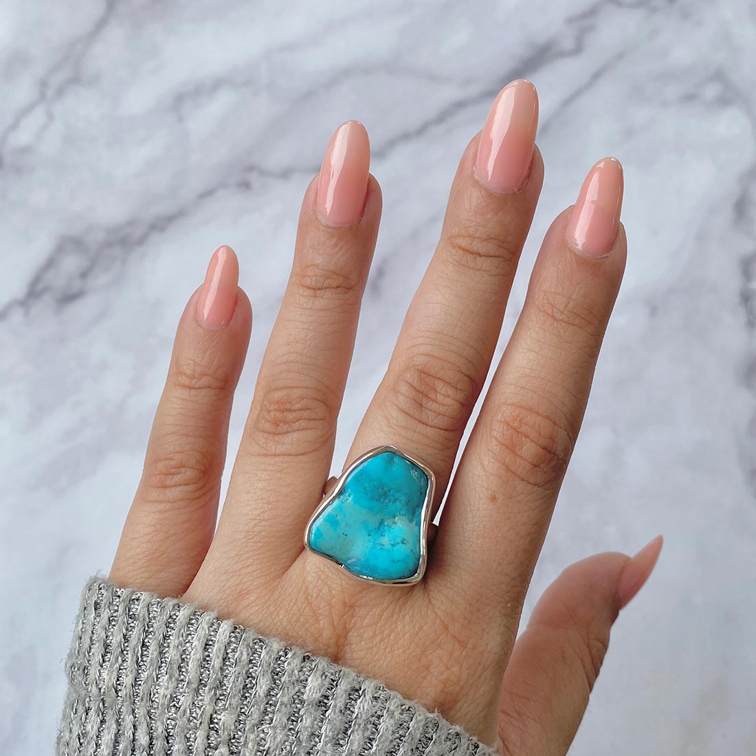 Turquoise (Rough) Adjustable Ring-(TRQ-R-90)