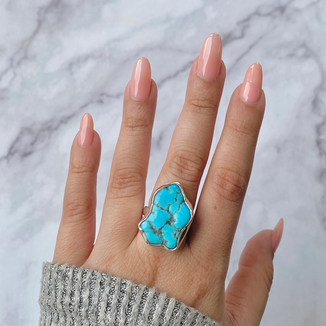 Turquoise (Rough) Adjustable Ring-(TRQ-R-91)