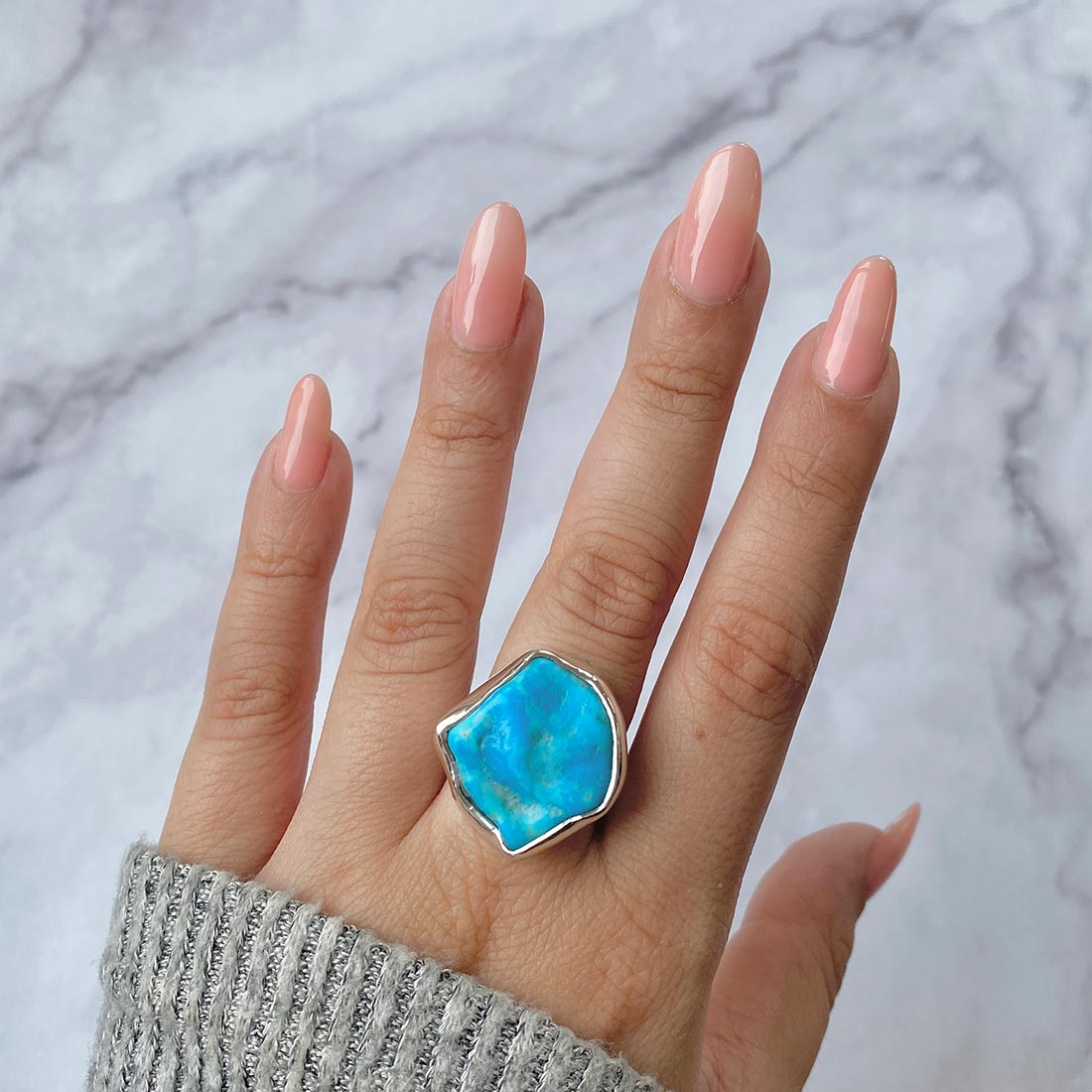 Turquoise (Rough) Adjustable Ring-(TRQ-R-96)