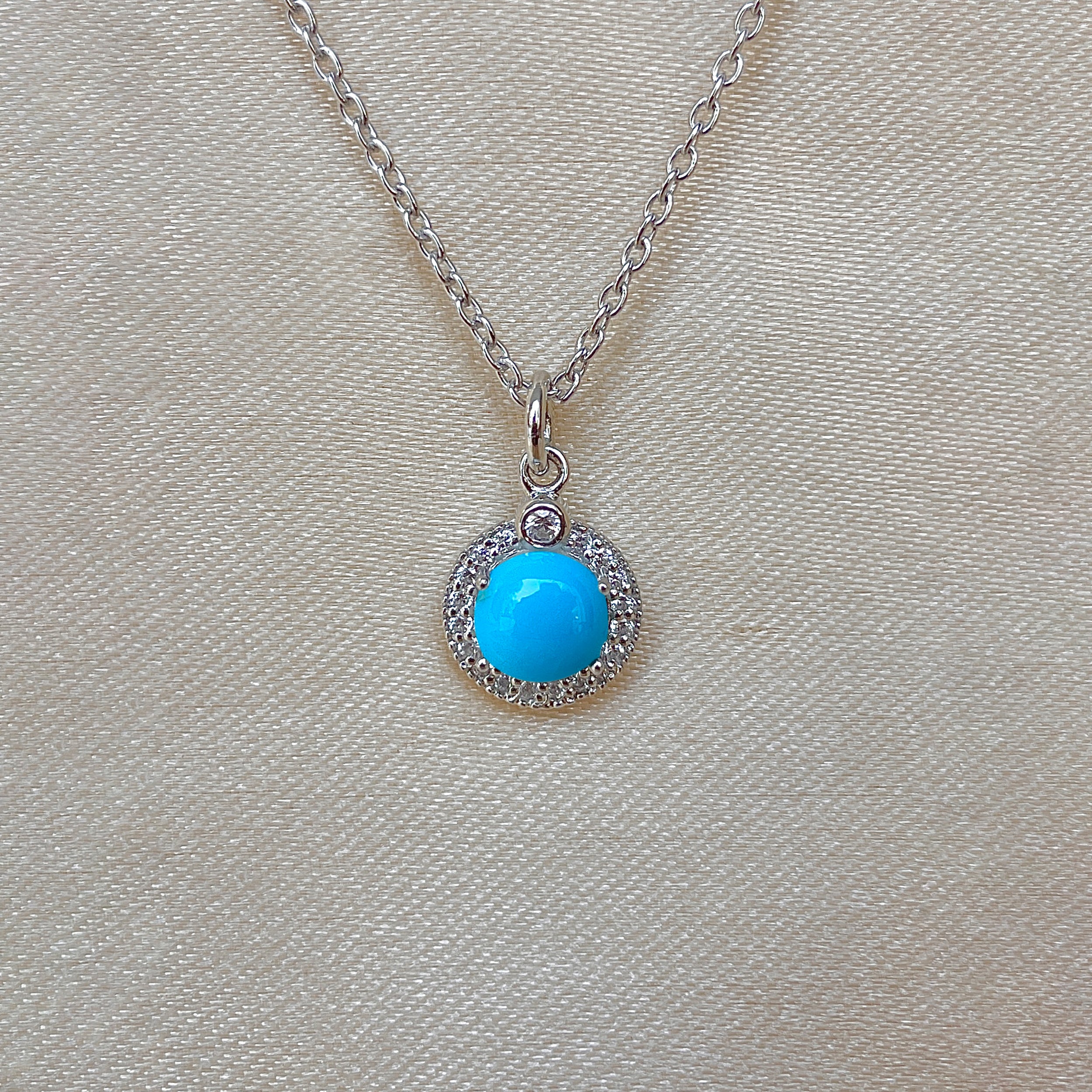 Turquoise & White Topaz Necklace-(TRQ-RDN-72.)