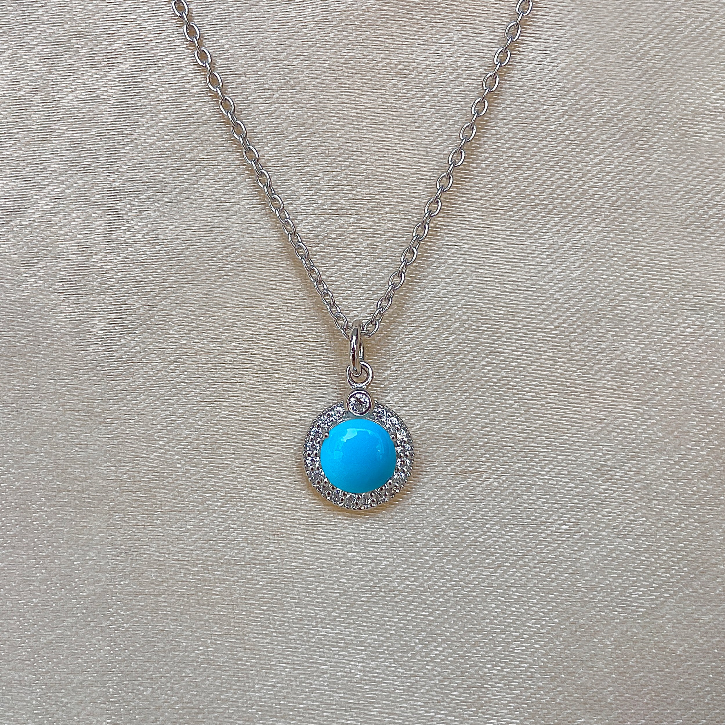 Turquoise & White Topaz Necklace-(TRQ-RDN-72.)