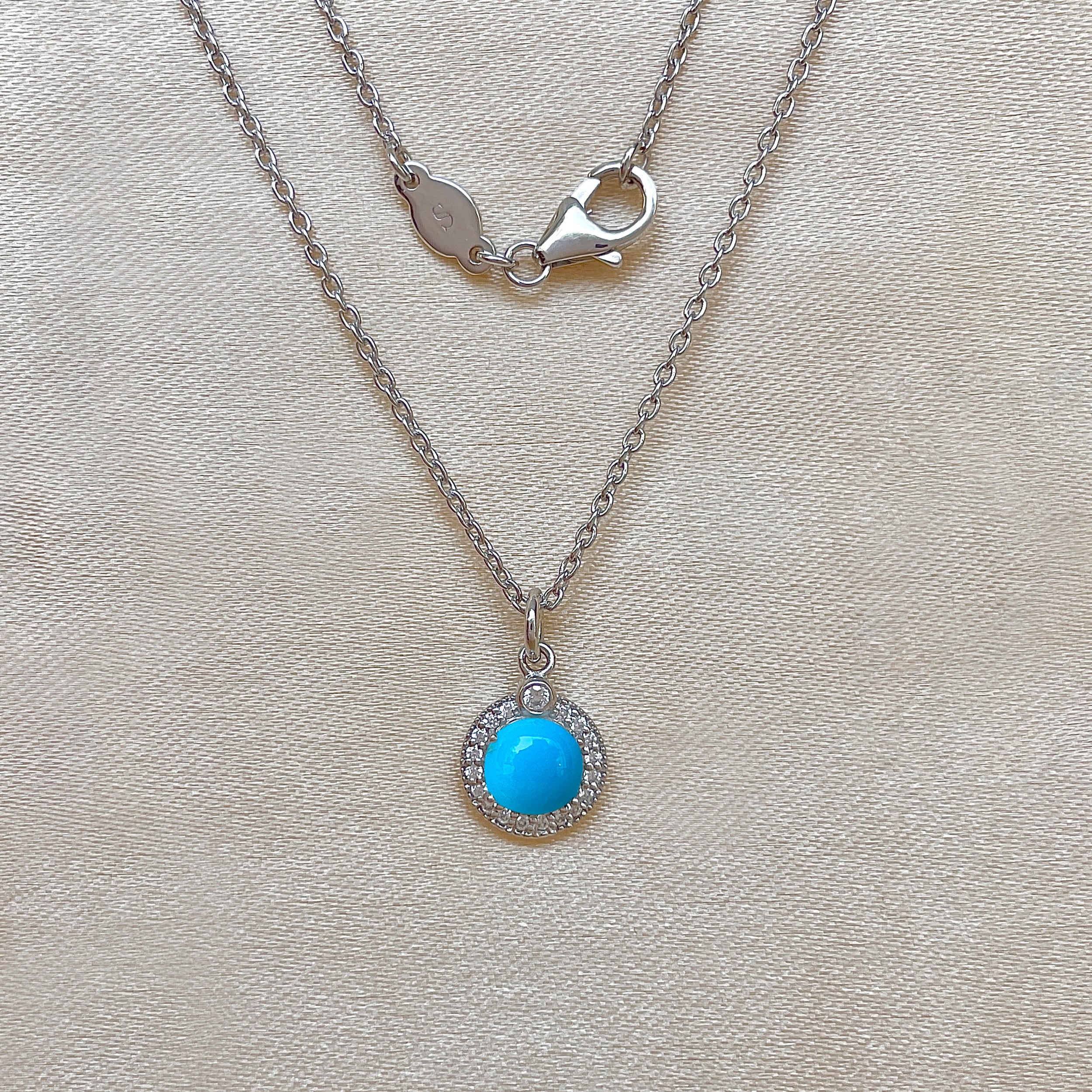 Turquoise & White Topaz Necklace-(TRQ-SN-72.)