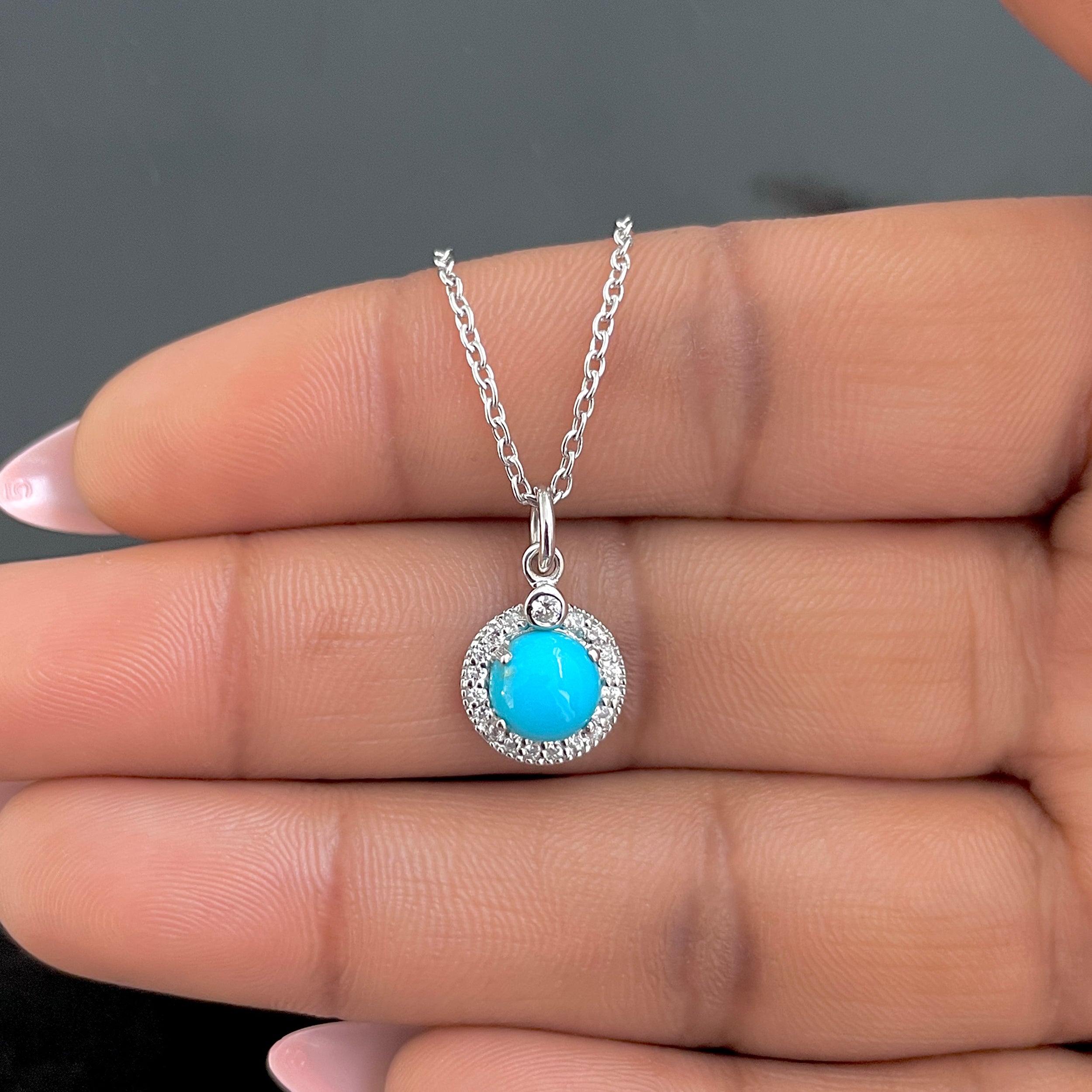 Turquoise & White Topaz Necklace-(TRQ-RDN-72.)