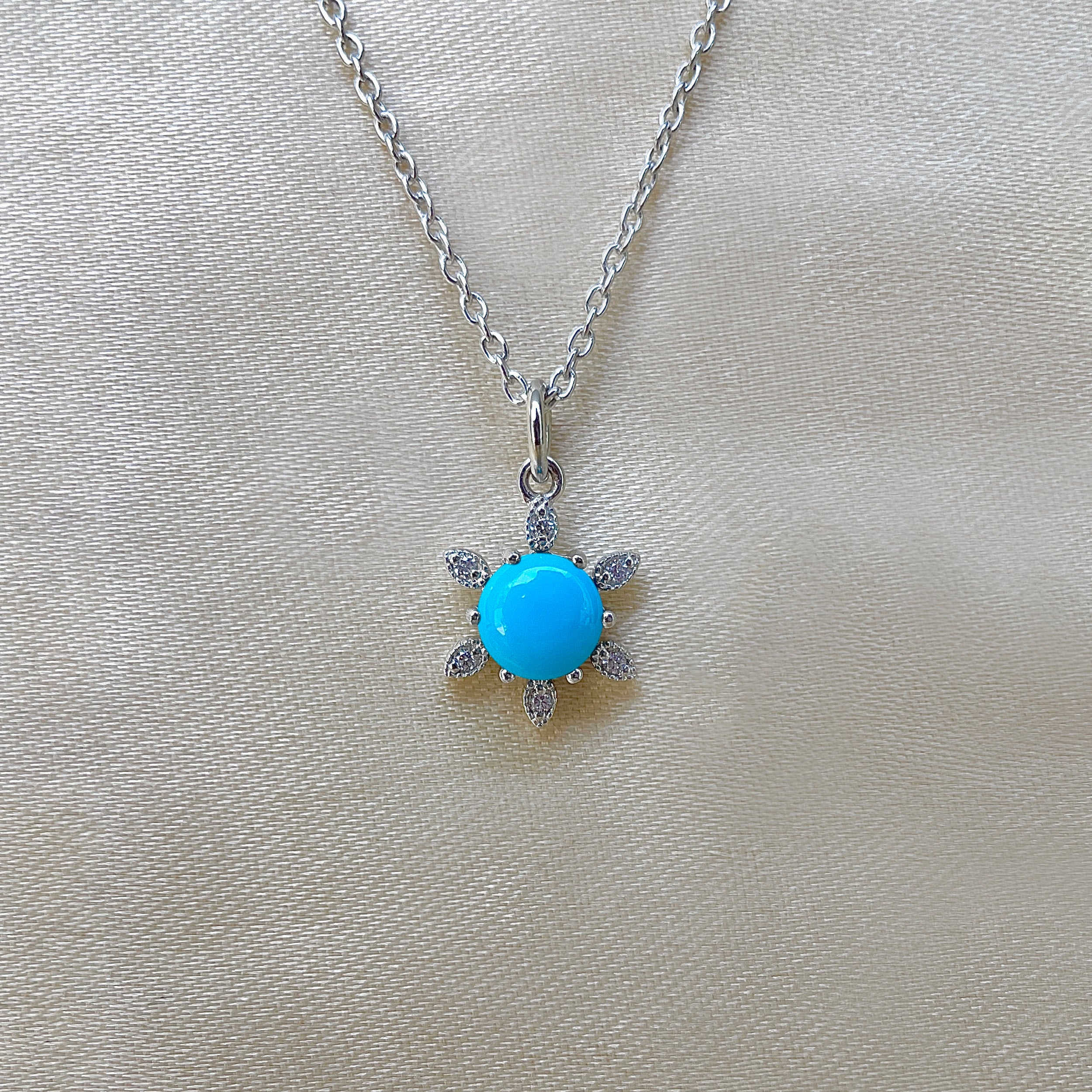 Turquoise & White Topaz Necklace-(TRQ-SN-75.)
