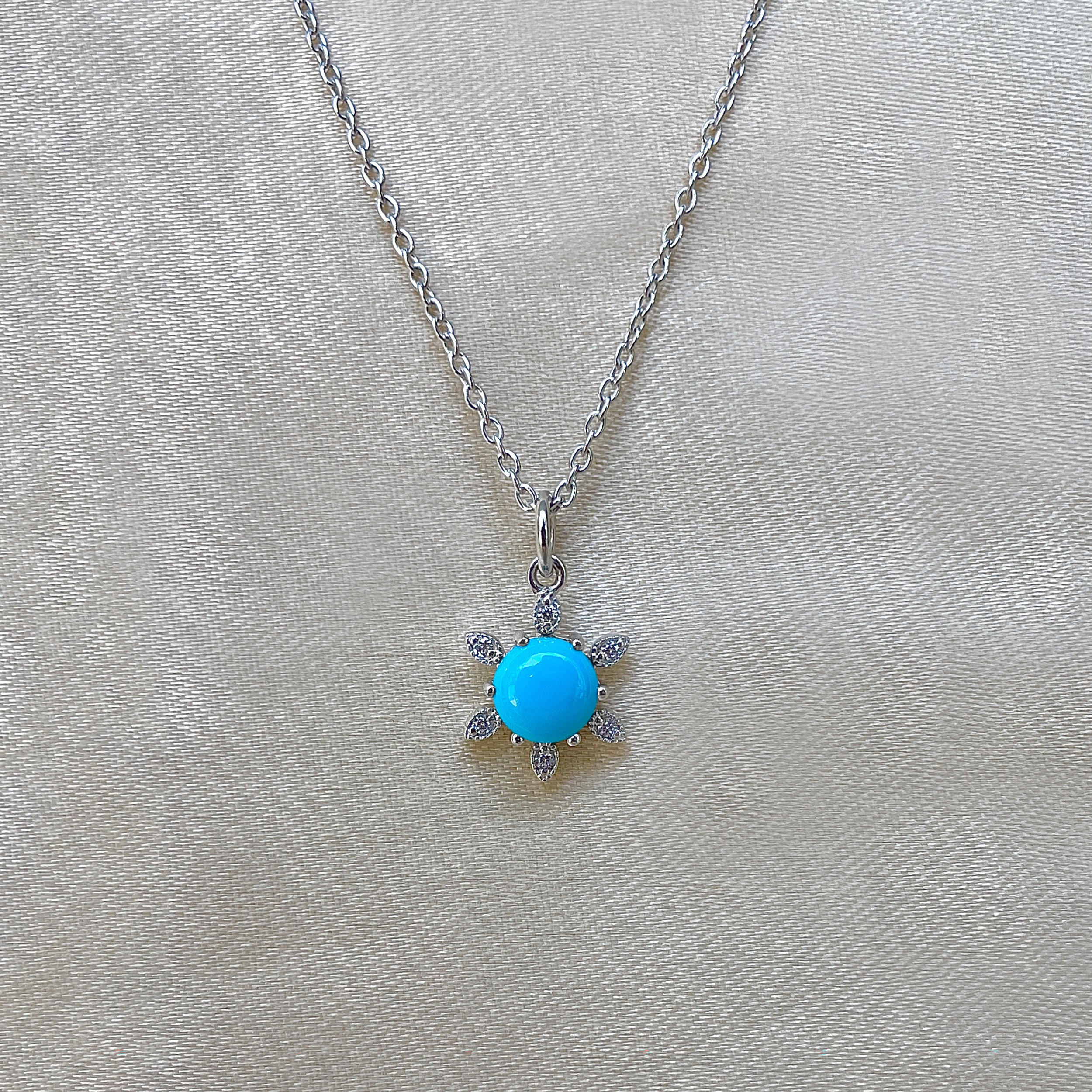 Turquoise & White Topaz Necklace-(TRQ-SN-75.)