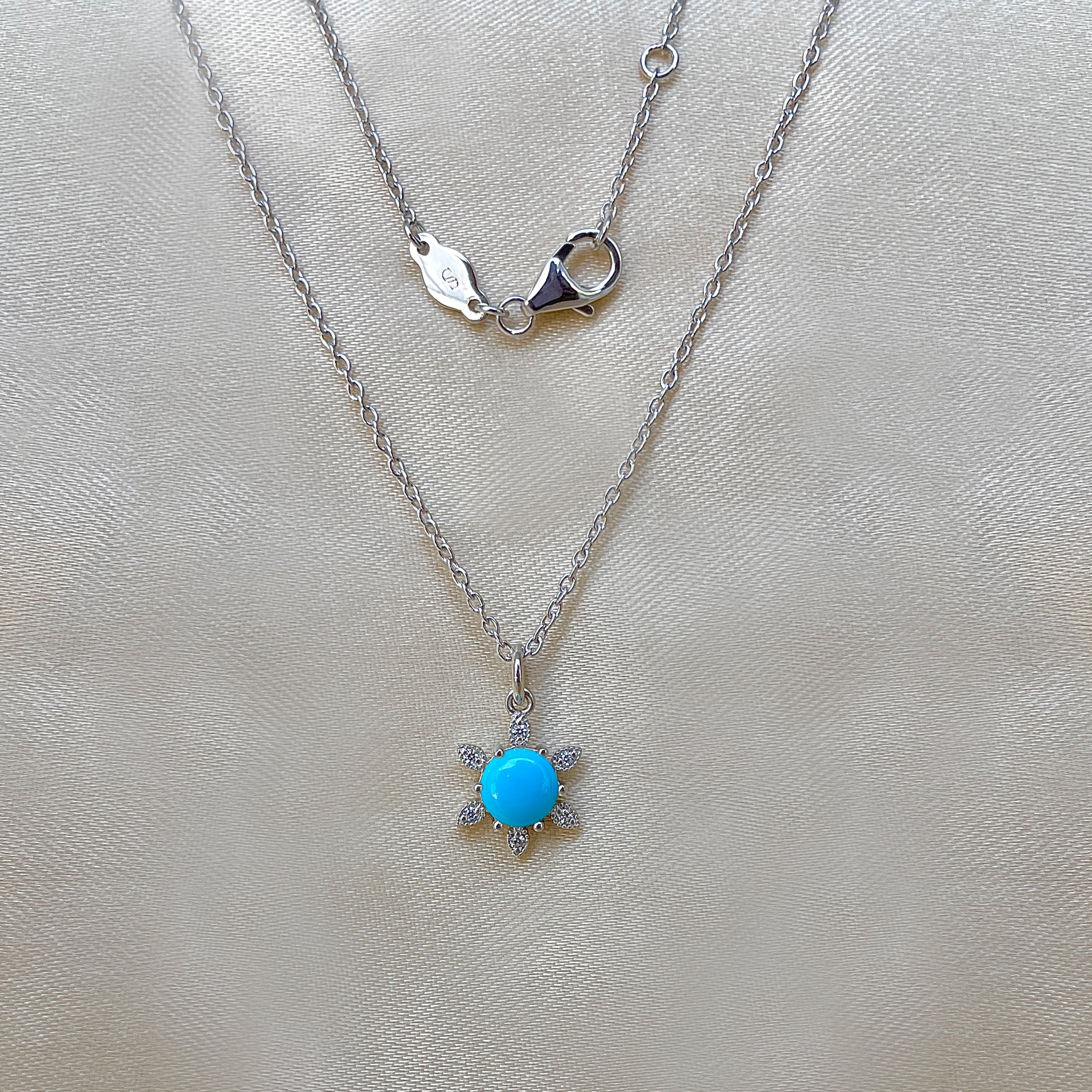 Turquoise & White Topaz Necklace-(TRQ-RDN-75.)