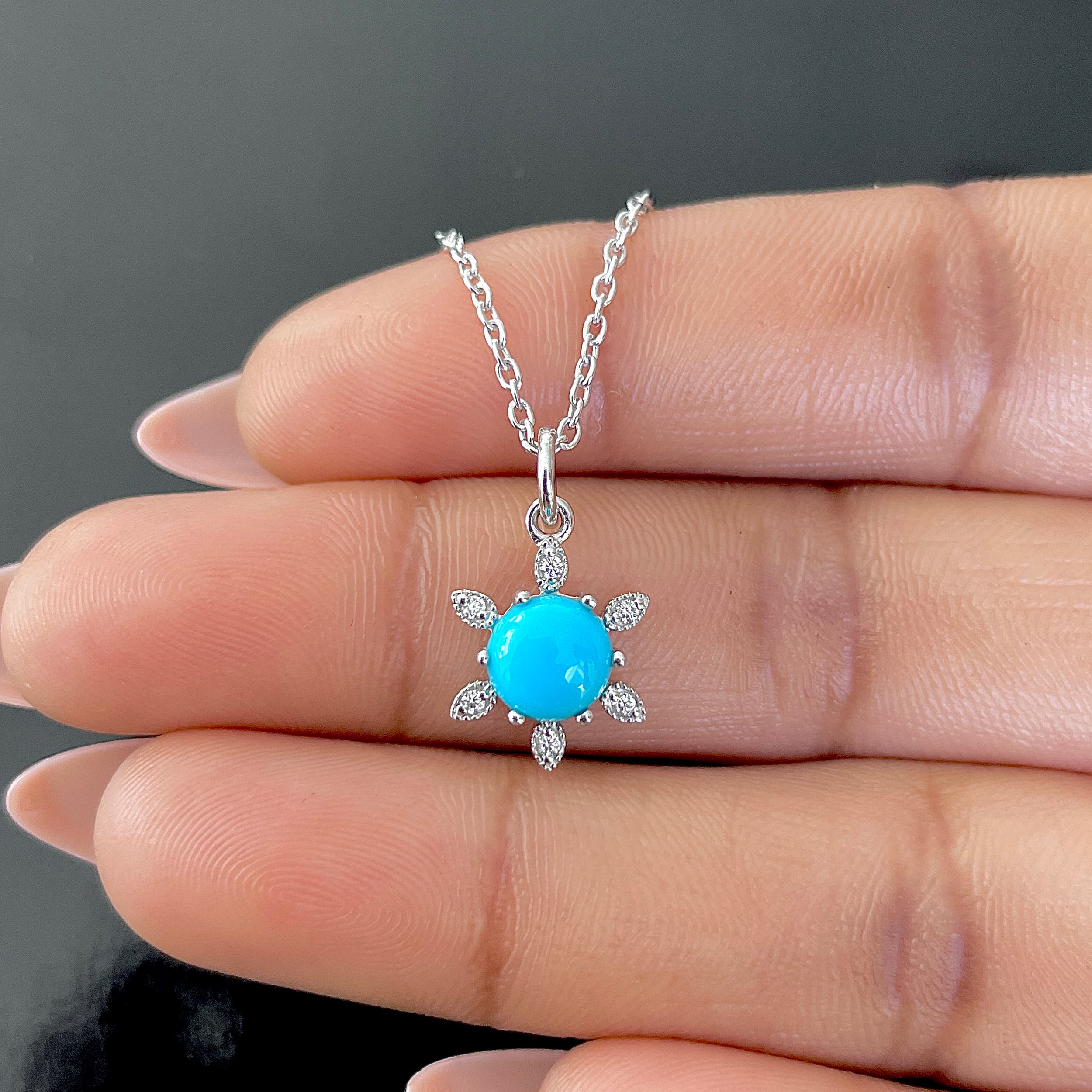 Turquoise & White Topaz Necklace-(TRQ-RDN-75.)