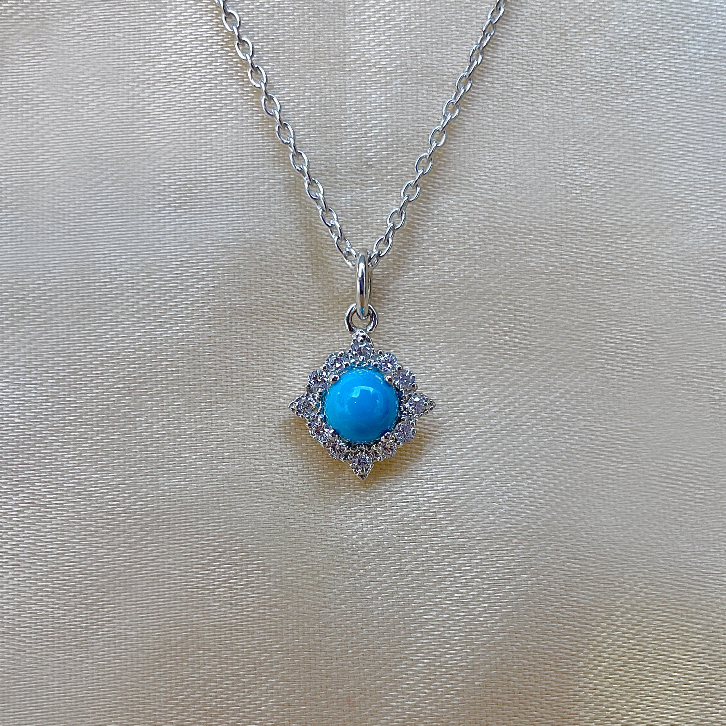 Turquoise & White Topaz Necklace-(TRQ-SN-77.)