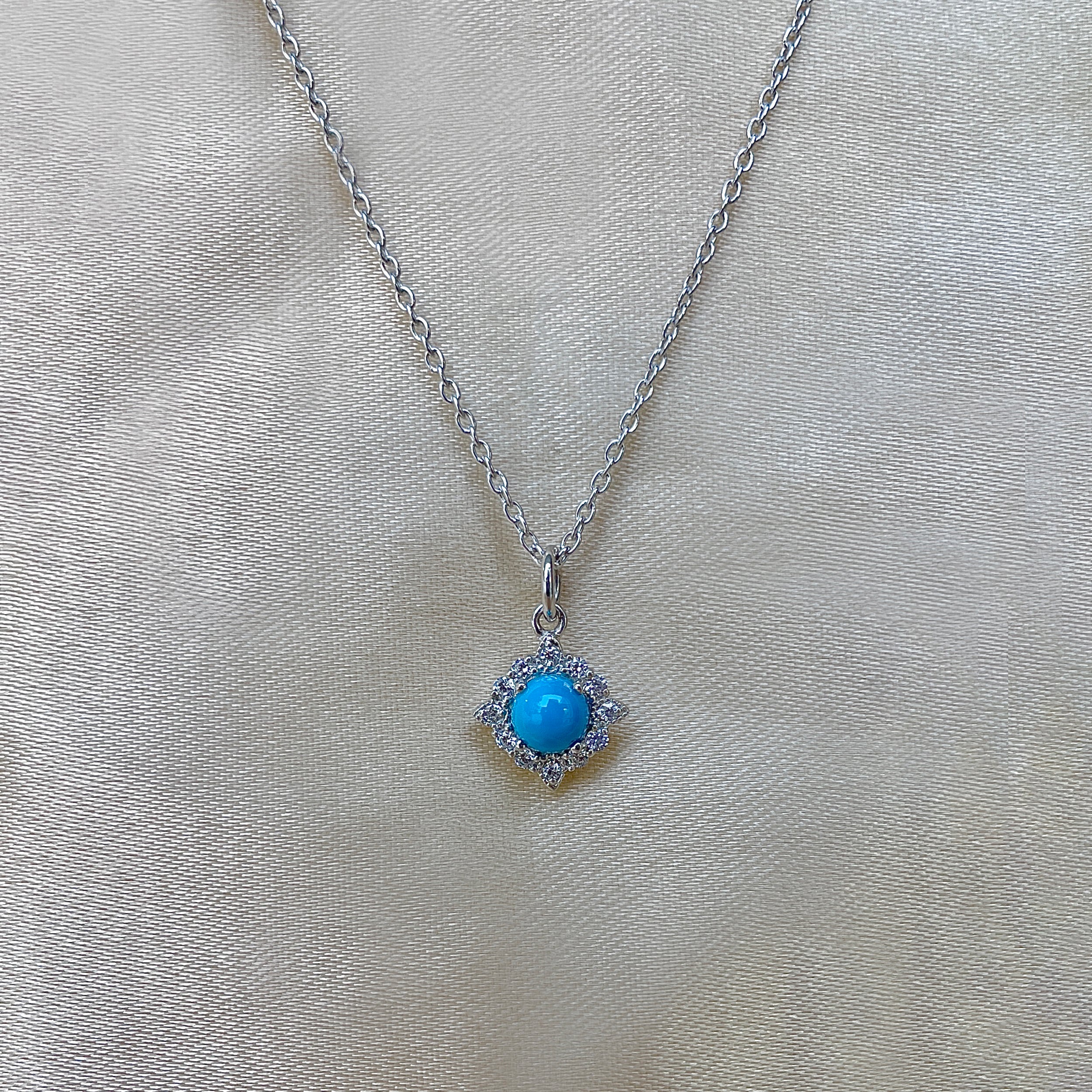 Turquoise & White Topaz Necklace-(TRQ-RDN-77.)