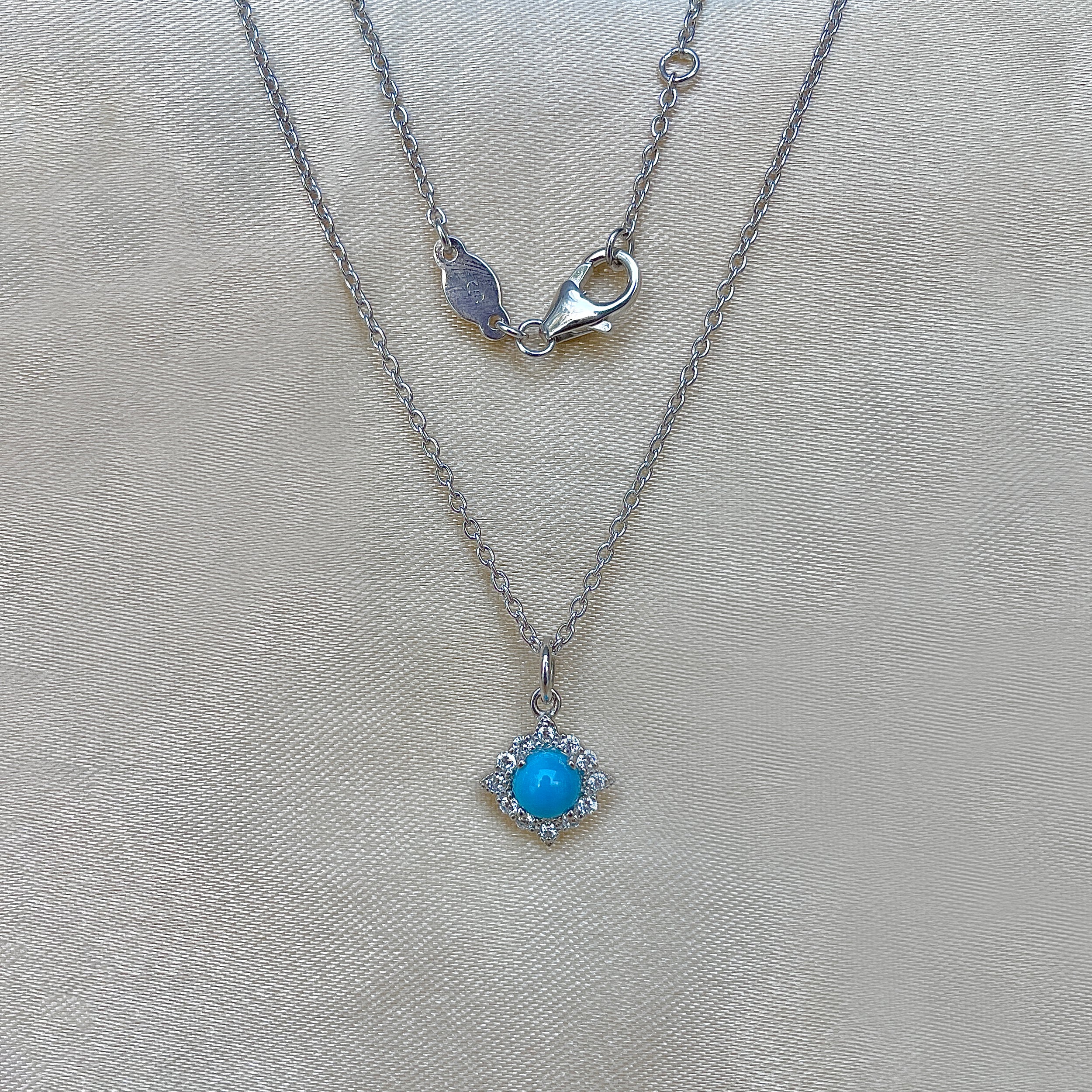 Turquoise & White Topaz Necklace-(TRQ-SN-77.)