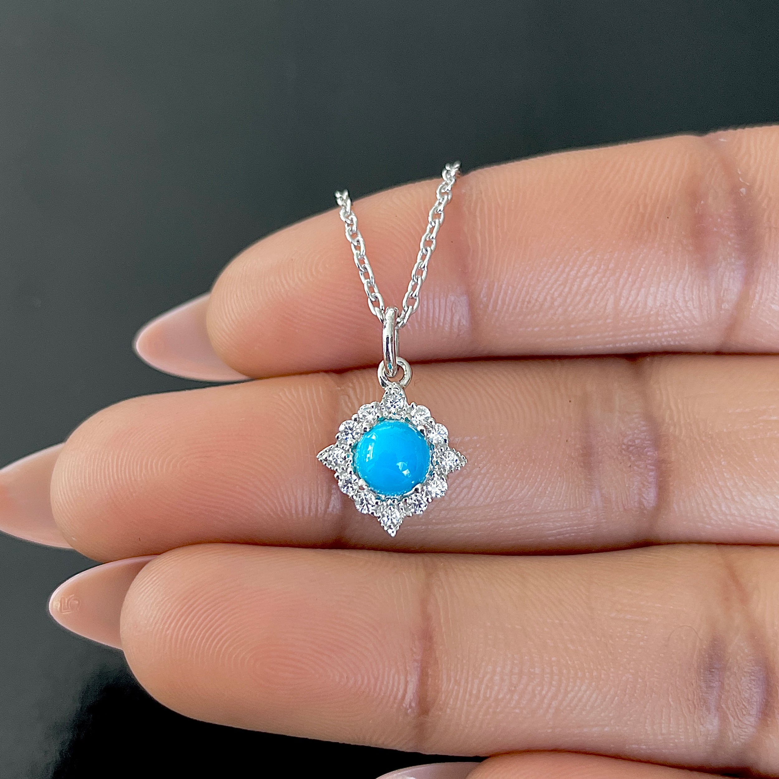 Turquoise & White Topaz Necklace-(TRQ-RDN-77.)