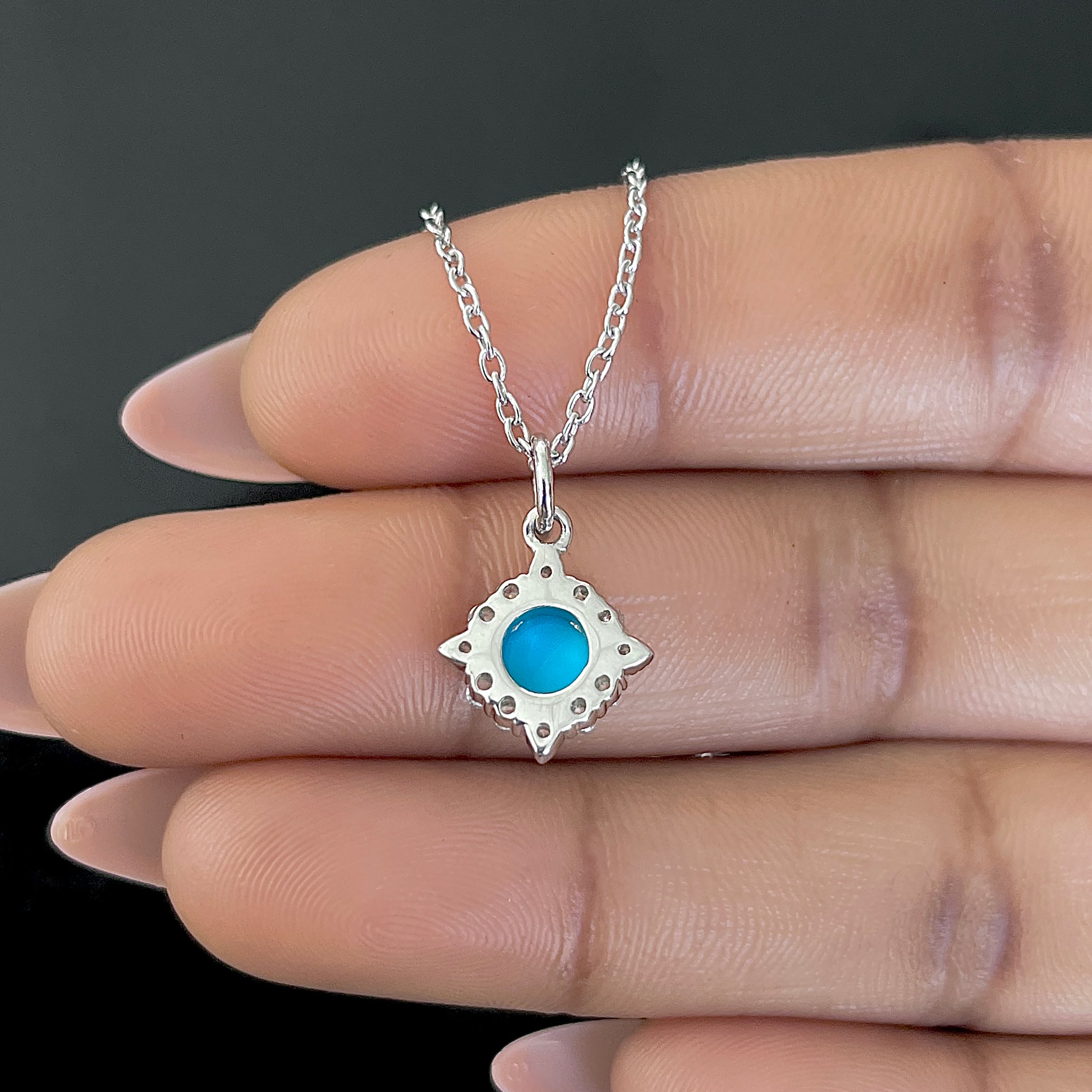 Turquoise & White Topaz Necklace-(TRQ-SN-77.)