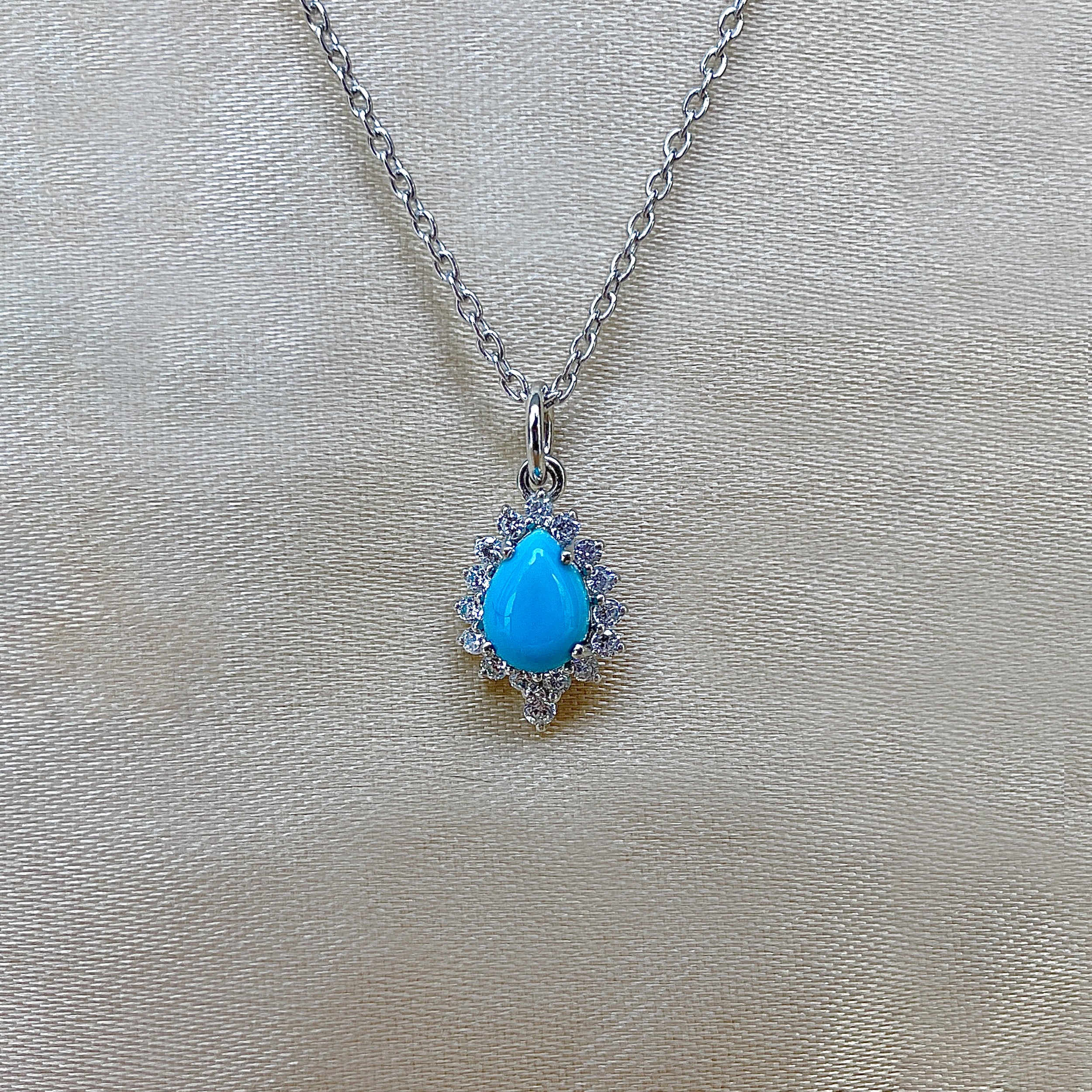 Turquoise & White Topaz Necklace-(TRQ-SN-79.)