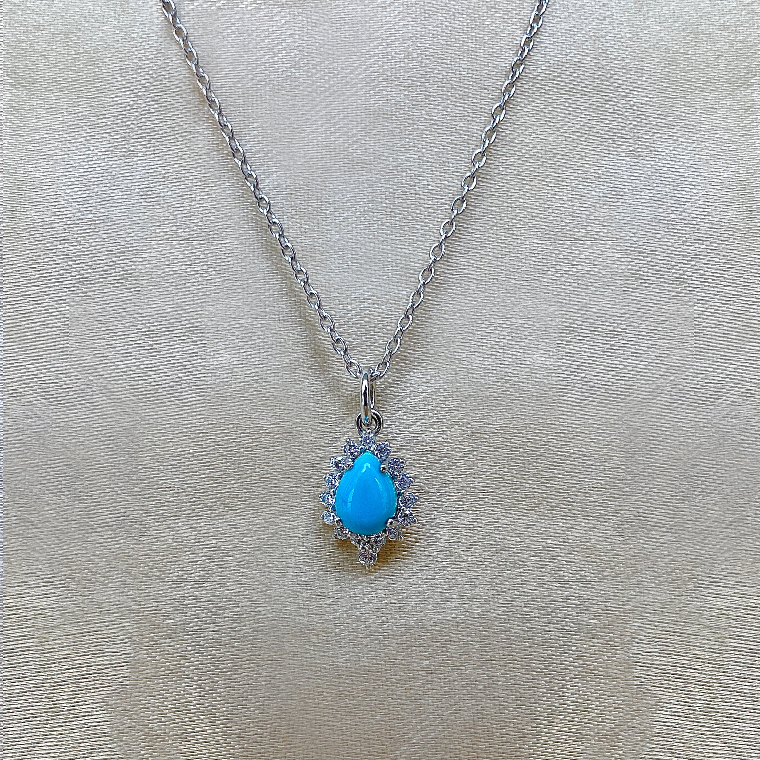 Turquoise & White Topaz Necklace-(TRQ-RDN-80.)